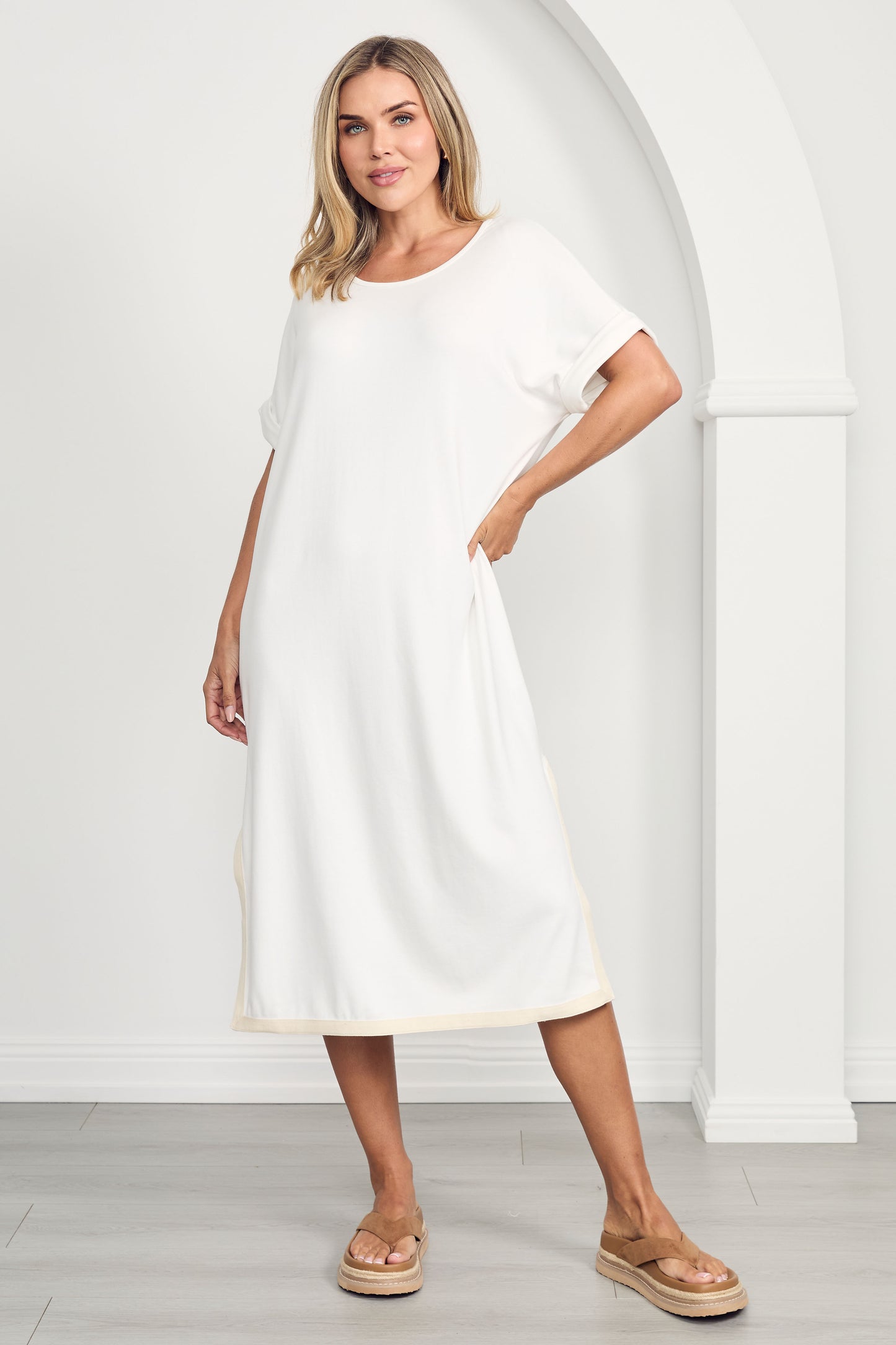 GIGI Lounge Short Sleeve Classic/Midi Dress | White