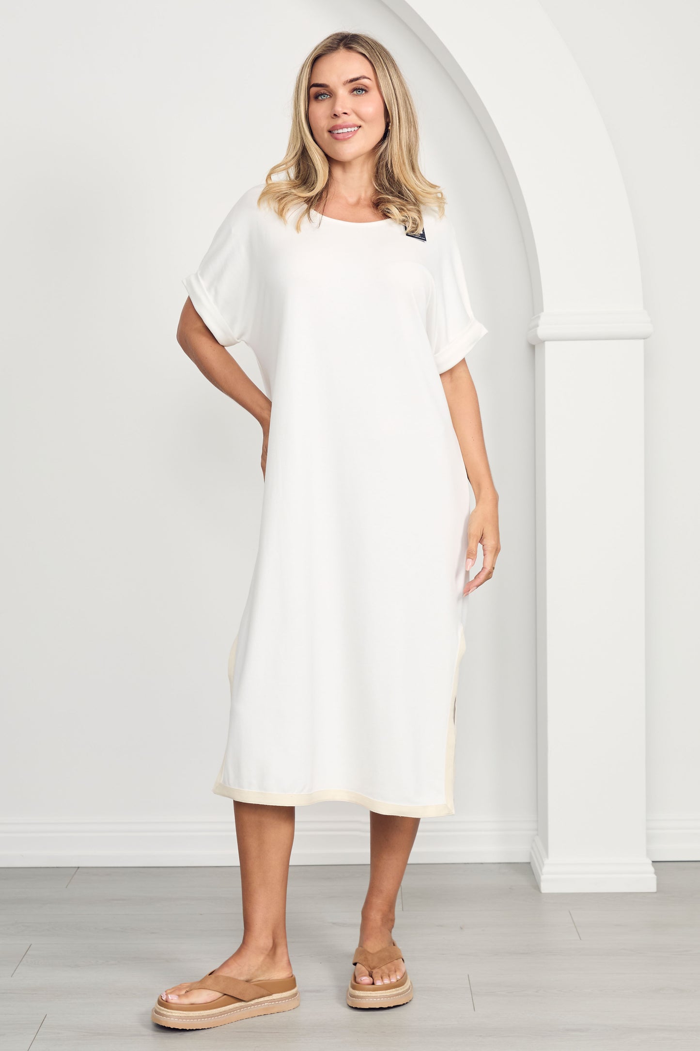 GIGI Lounge Short Sleeve Classic/Midi Dress | White