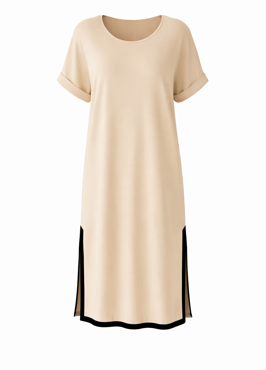 GIGI Lounge Short Sleeve Classic/Midi Dress | Portobello Beige