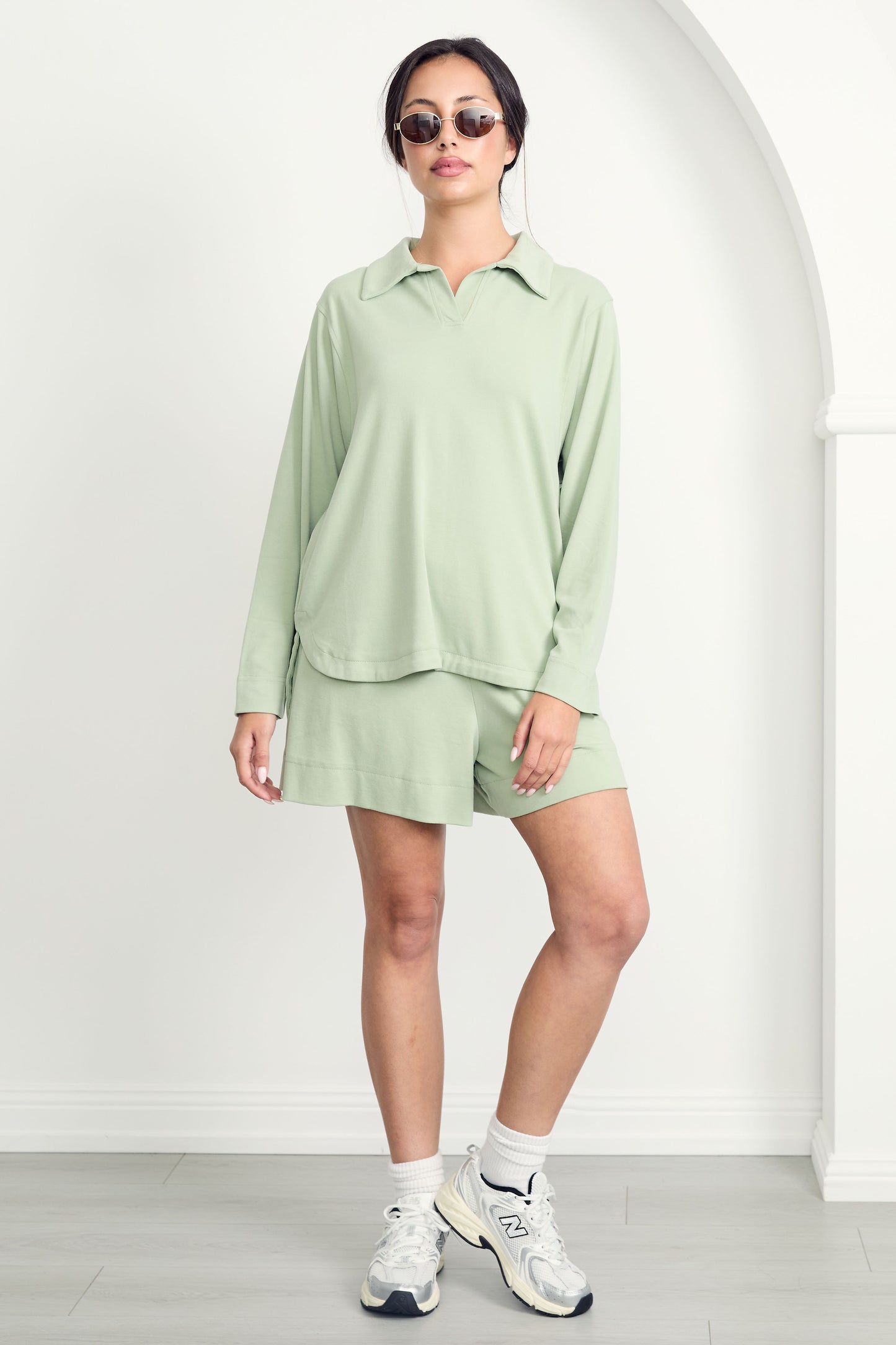 GIGI Lounge Long-Sleeve Hi Lo Classic/Longline Sweater | Sage