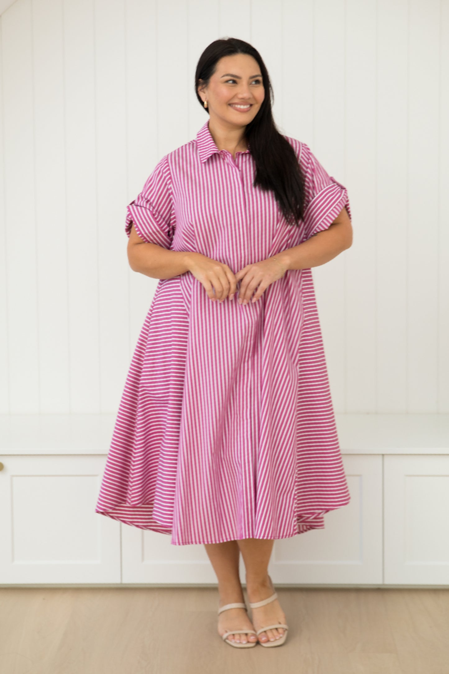 Galina Dress in Berry Stripe