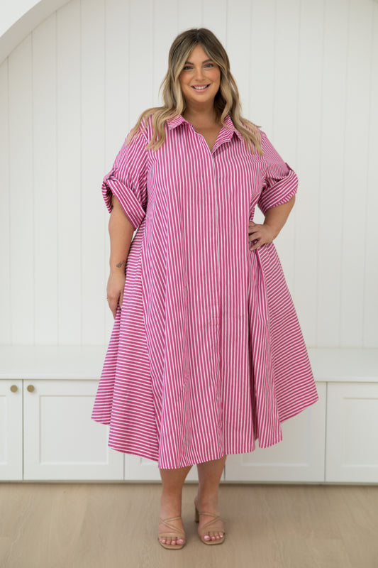 Galina Dress | Berry Stripe