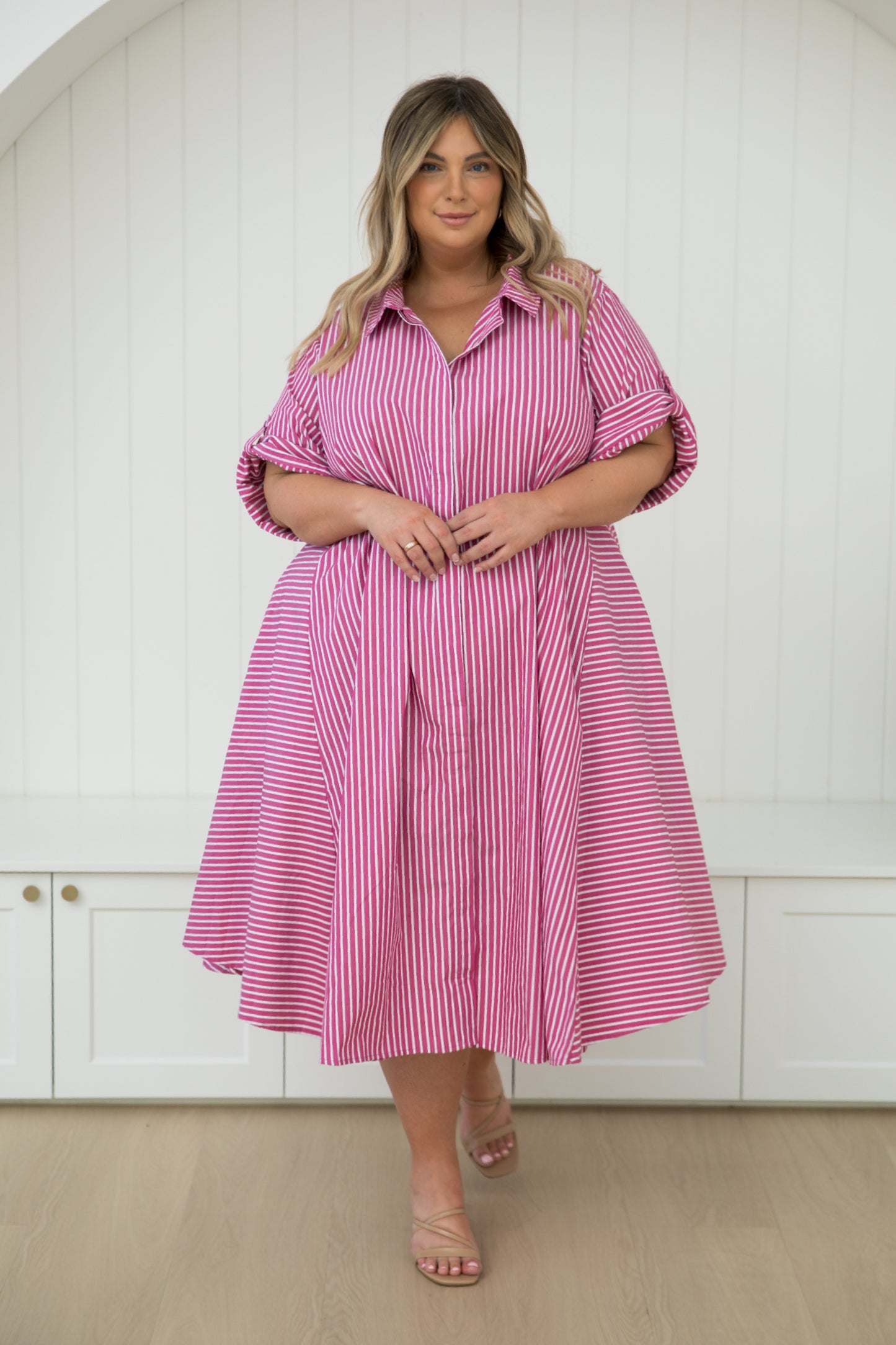 Galina Dress in Berry Stripe