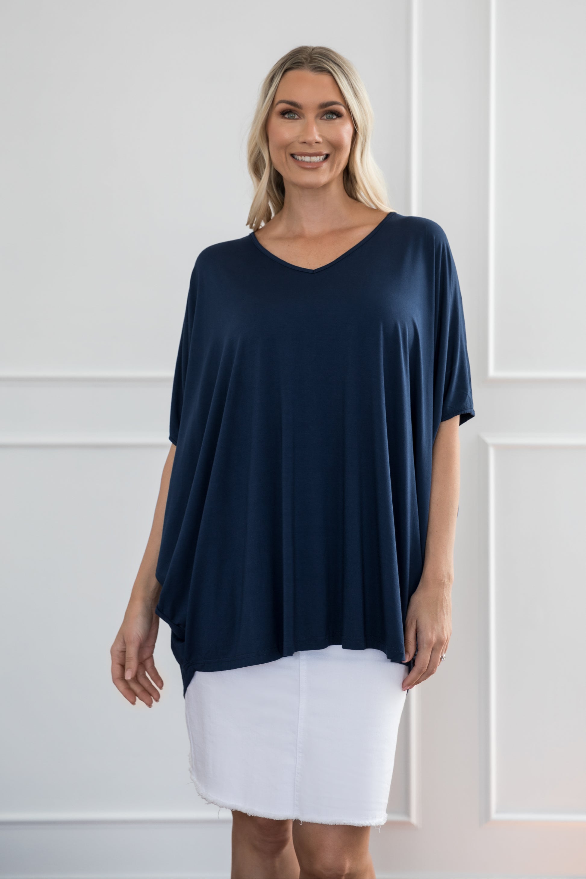 Plus-Sized Navy Tops | PQ Collection | Hi Low Miracle Top