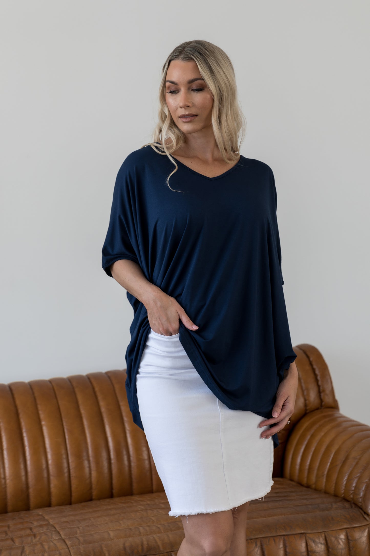 Plus-Sized Navy Tops | PQ Collection | Hi Low Miracle Top