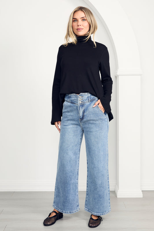 JAZMINE Lounge Longsleeve Classic Length Top | Black