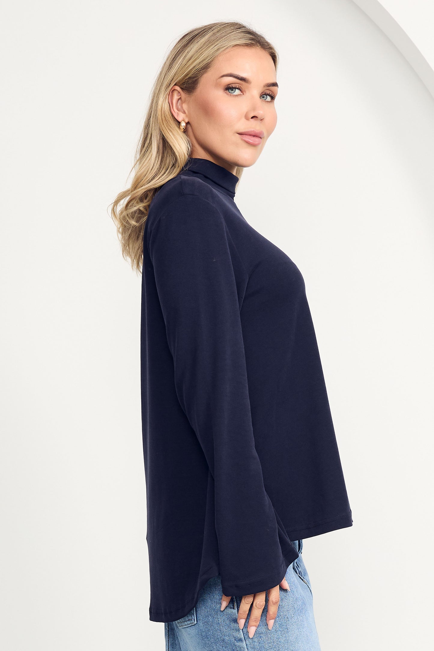 JAZMINE Lounge Longsleeve Classic Length Top  | Midnight Navy