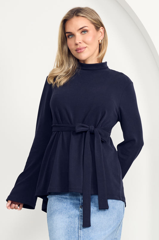 JAZMINE Lounge Longsleeve Classic Length Top  | Midnight Navy