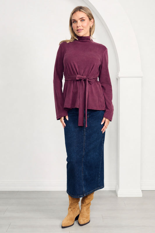 JAZMINE Lounge Longsleeve Classic Length Top | Shiraz