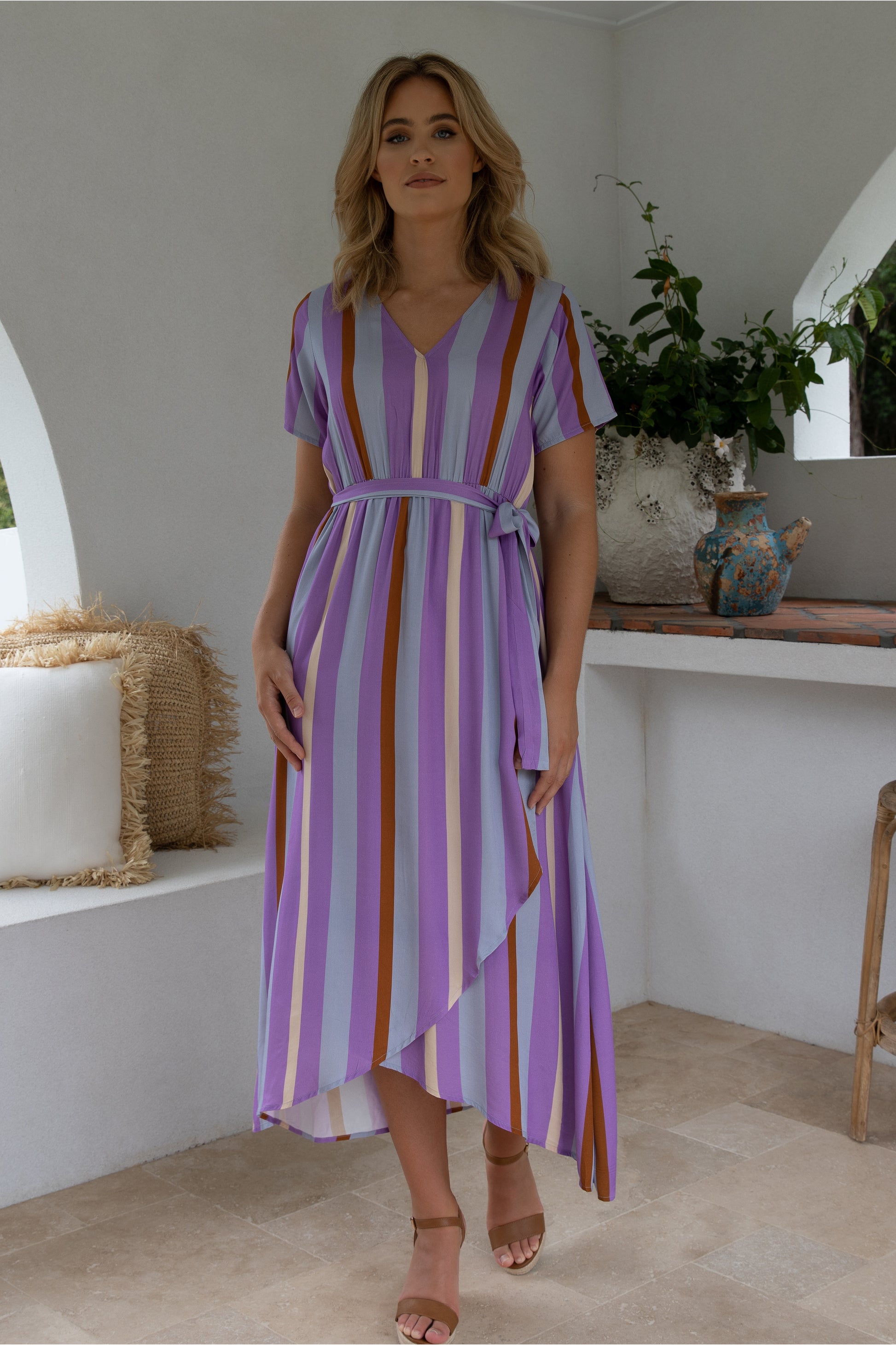 Plus-Sized Purple Stripe Dresses |PQ Collection |Joyous Dress in Luna