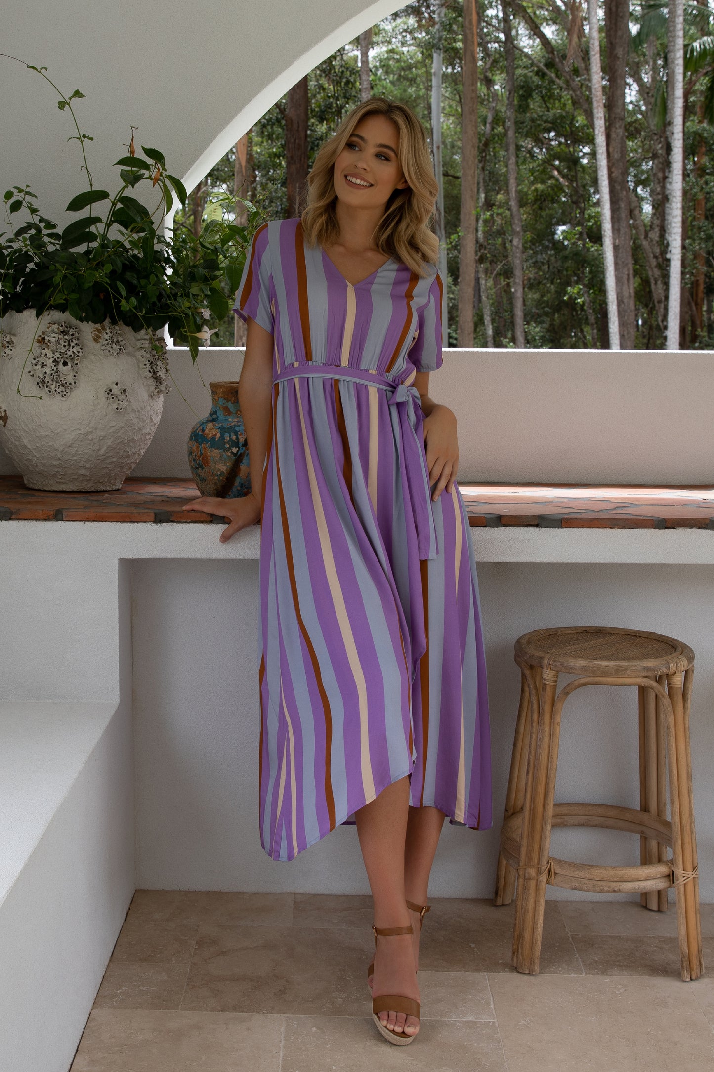 Plus-Sized Purple Stripe Dresses |PQ Collection |Joyous Dress in Luna