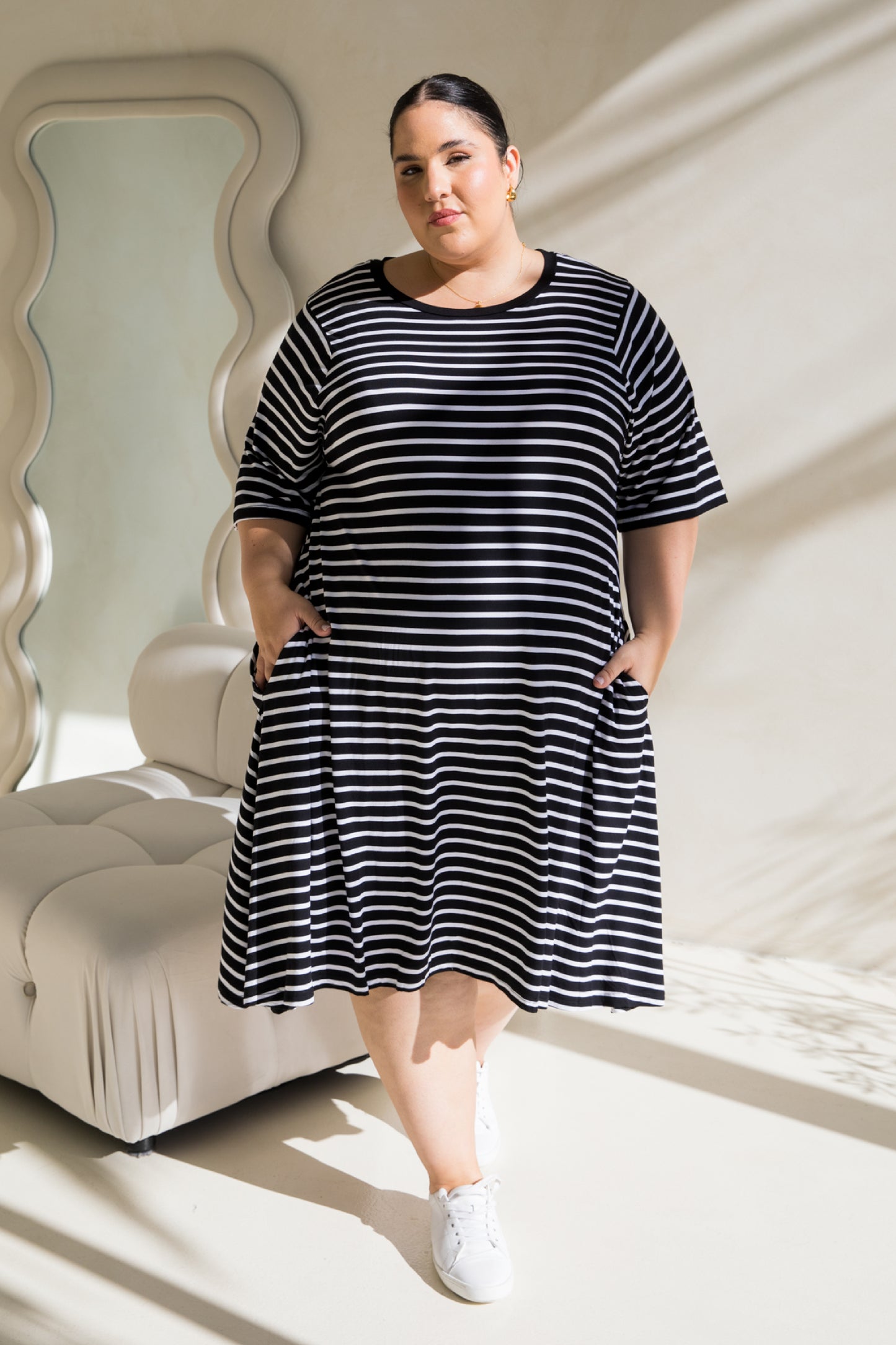 Kiana Dress | Black/White Stripe