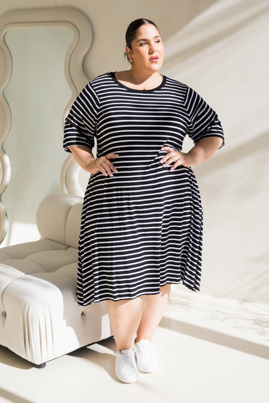 Kiana Dress | Black/White Stripe