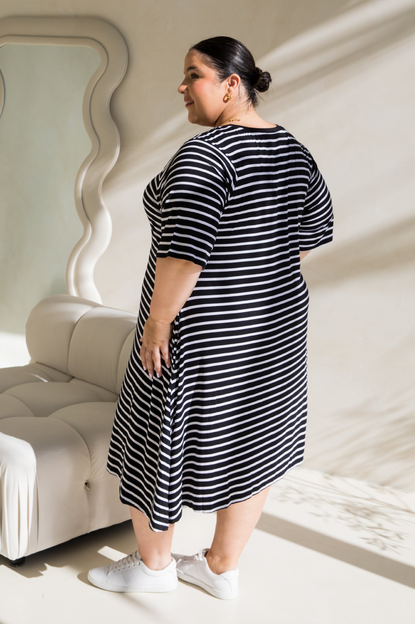 Kiana Dress | Black/White Stripe