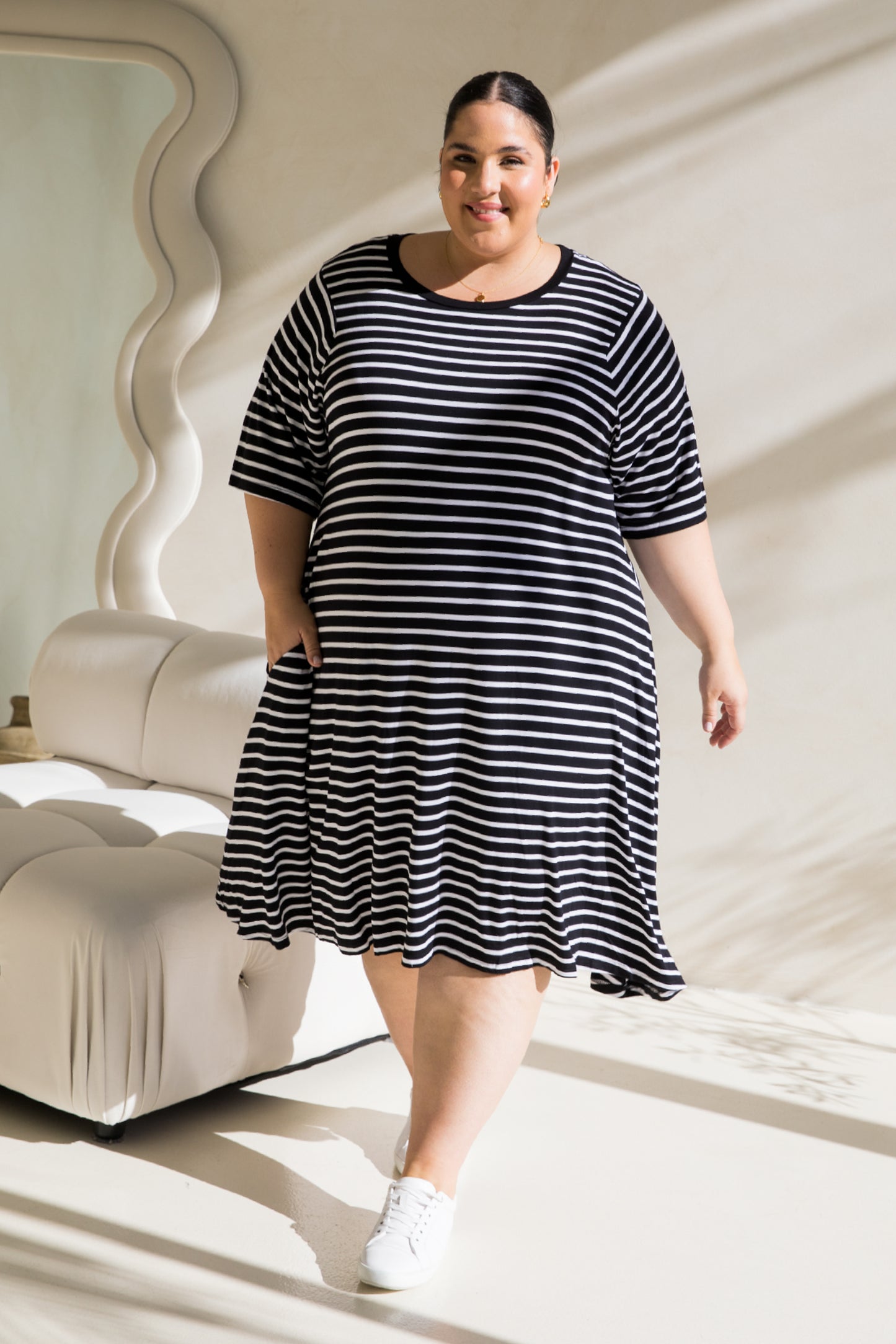 Kiana Dress | Black/White Stripe