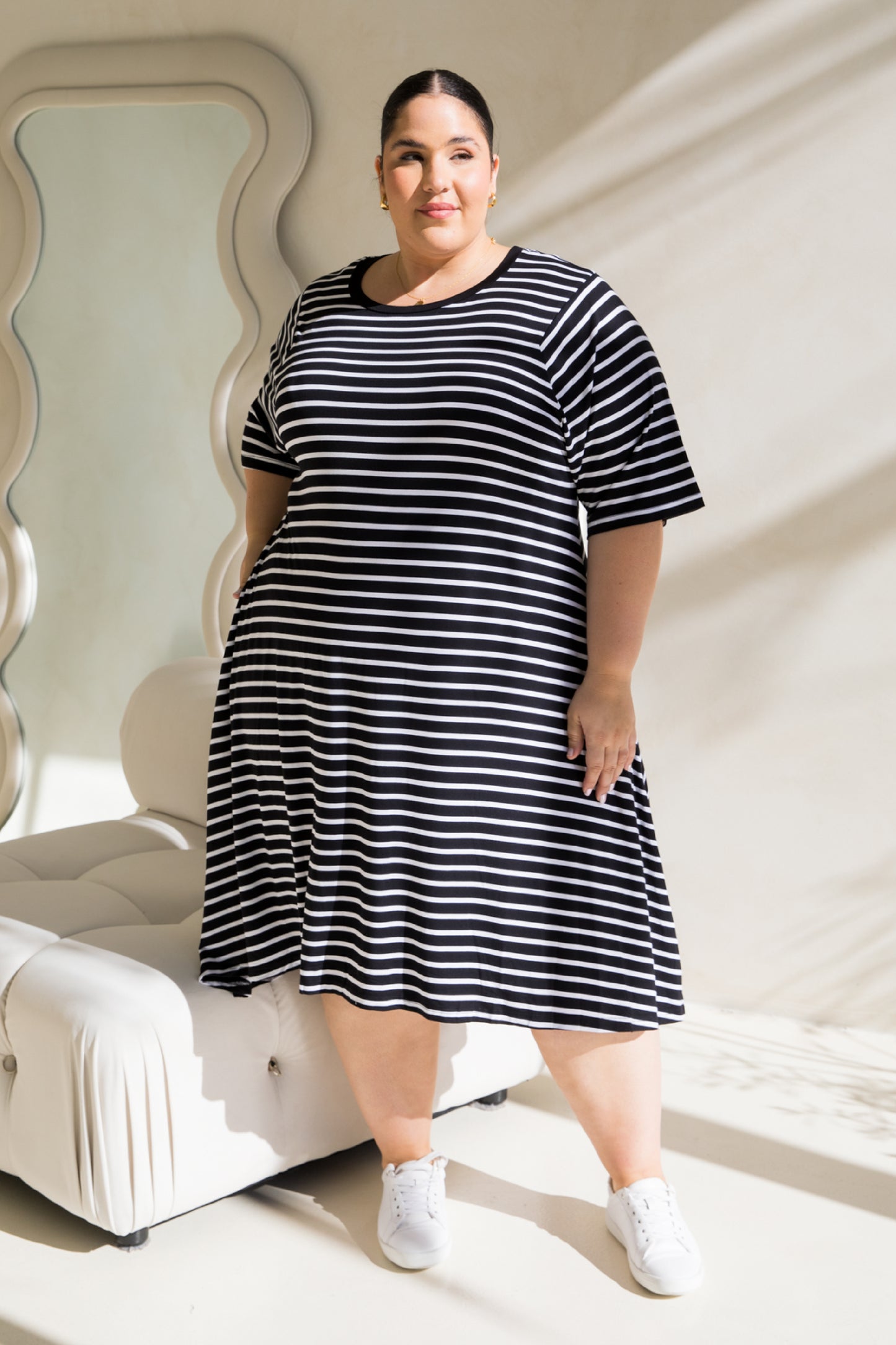 Kiana Dress | Black/White Stripe