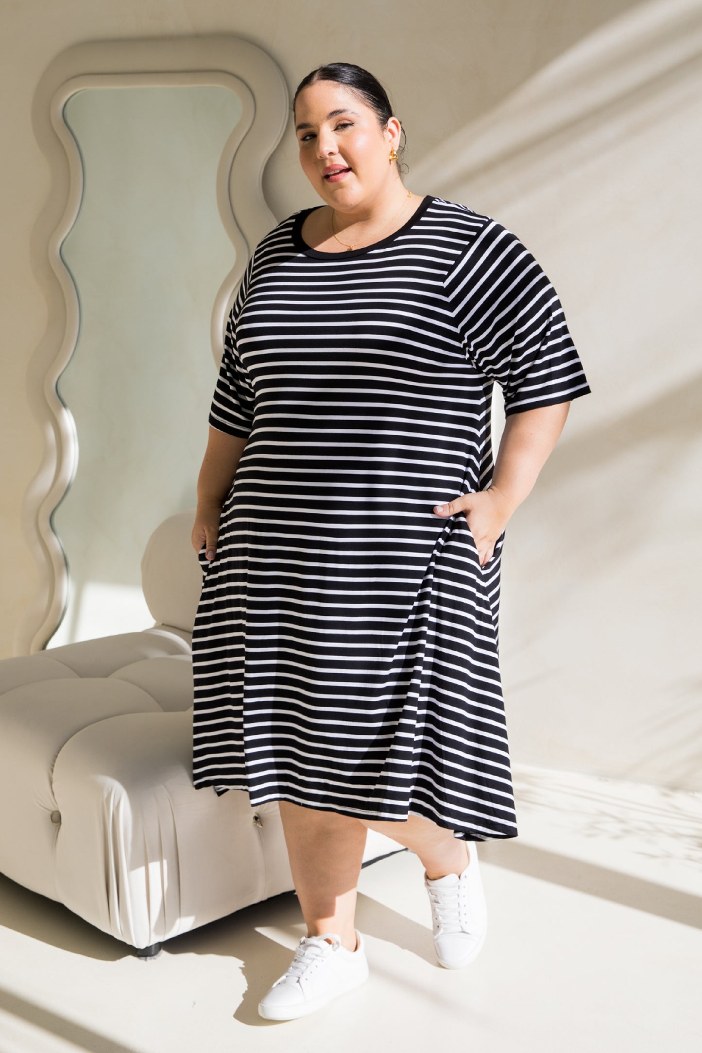 Kiana Dress | Black/White Stripe