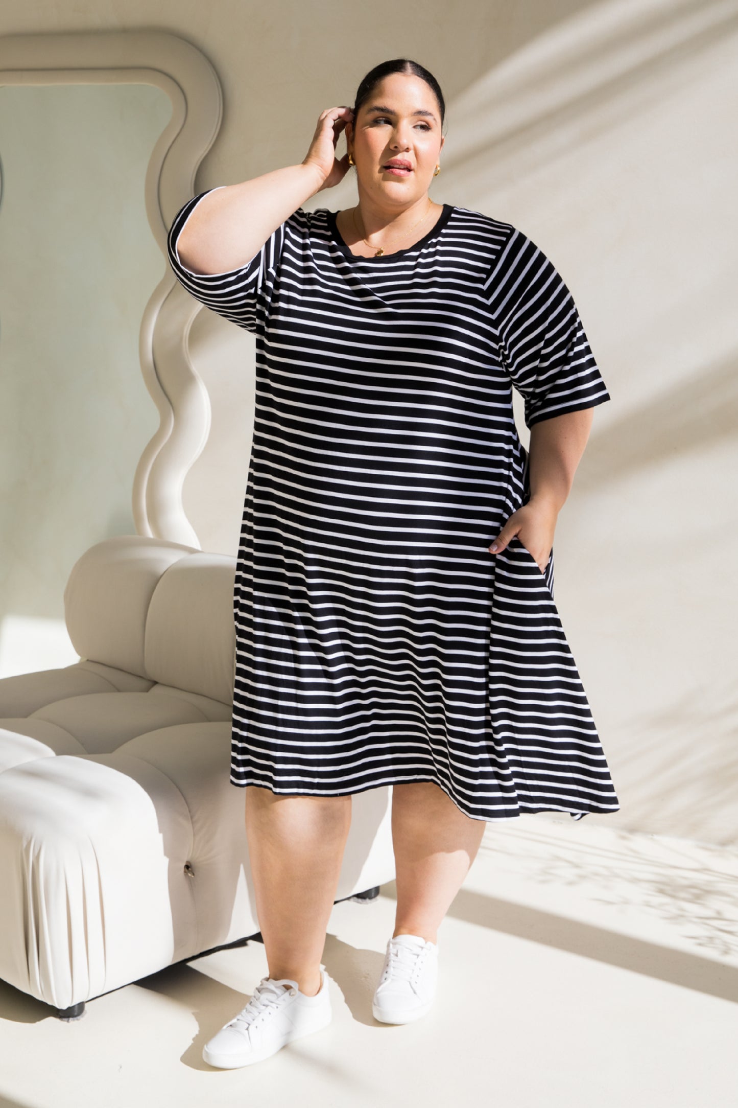 Kiana Dress | Black/White Stripe