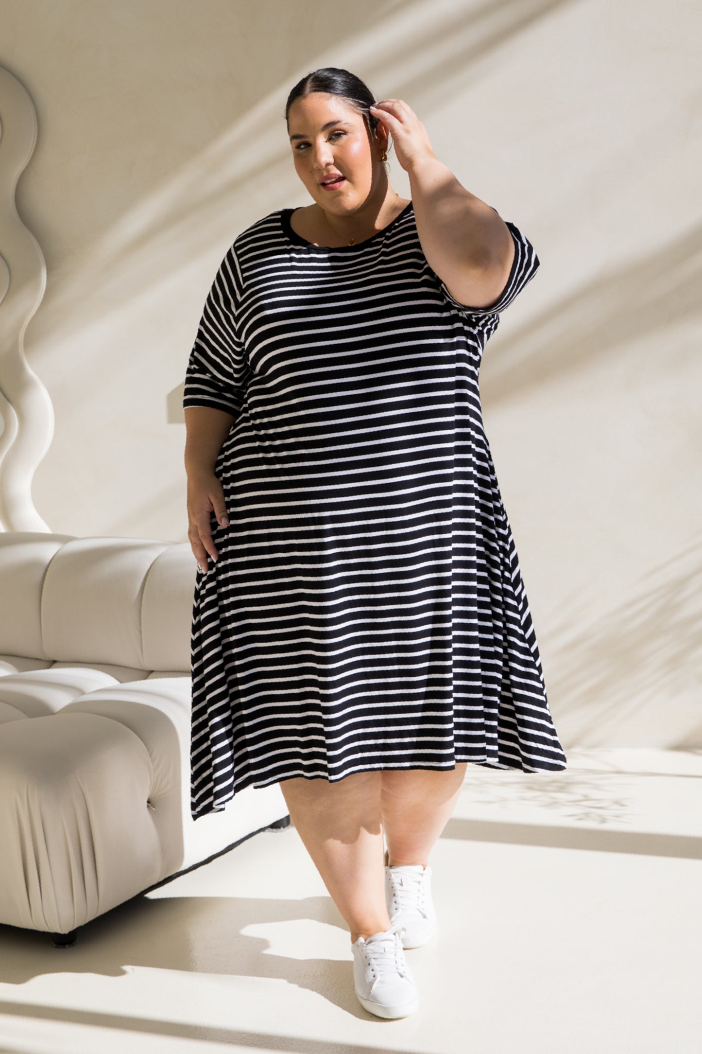 Kiana Dress | Black/White Stripe