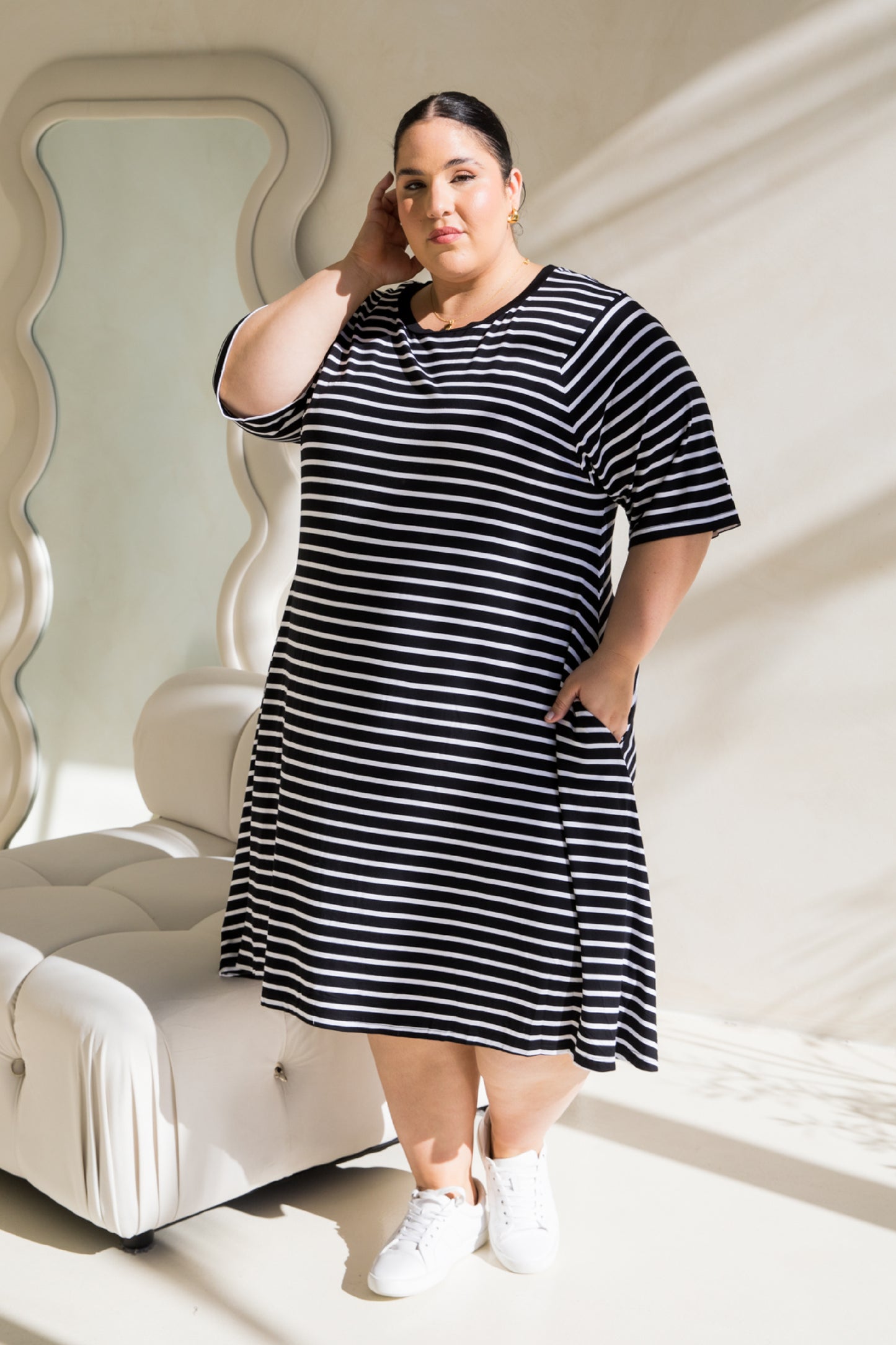 Kiana Dress | Black/White Stripe