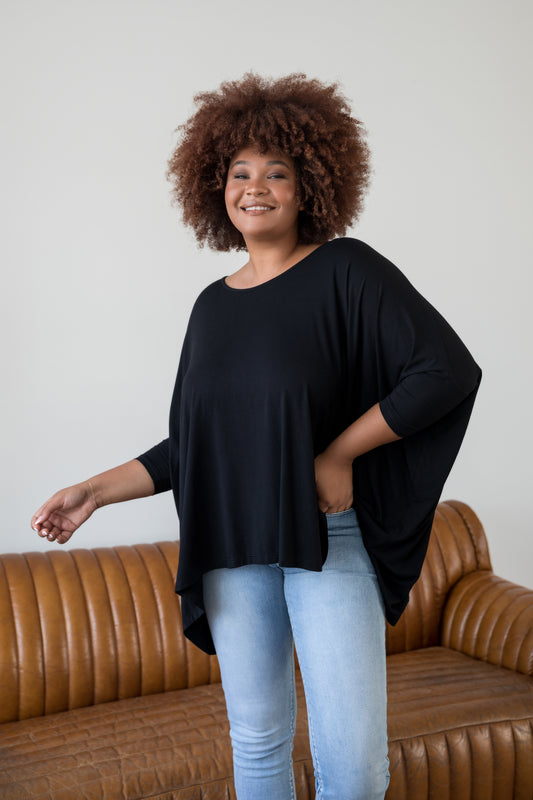 Plus-Sized Black Tops | PQ Collection | Long Sleeve Essential Top