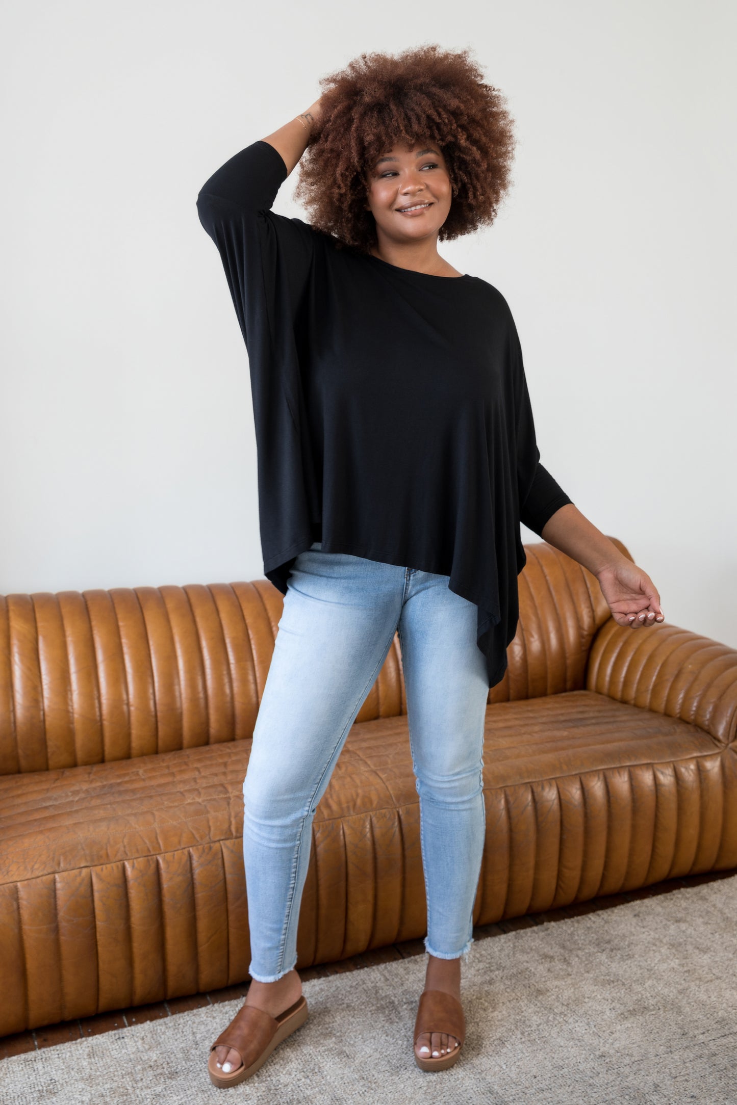 Plus-Sized Black Tops | PQ Collection | Long Sleeve Essential Top
