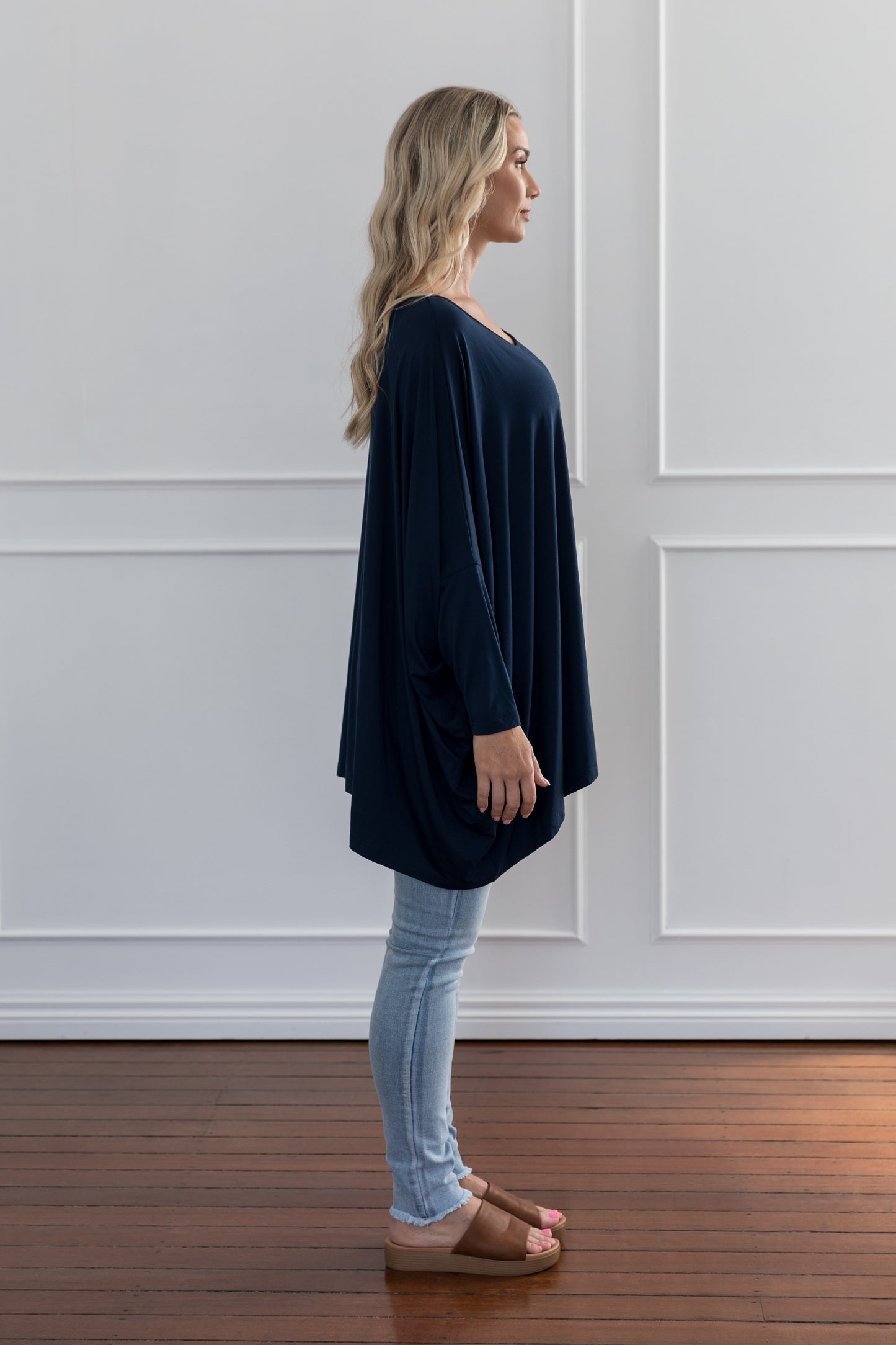 Plus-Sized Navy Tops | PQ Collection | Long Sleeve Essential Top