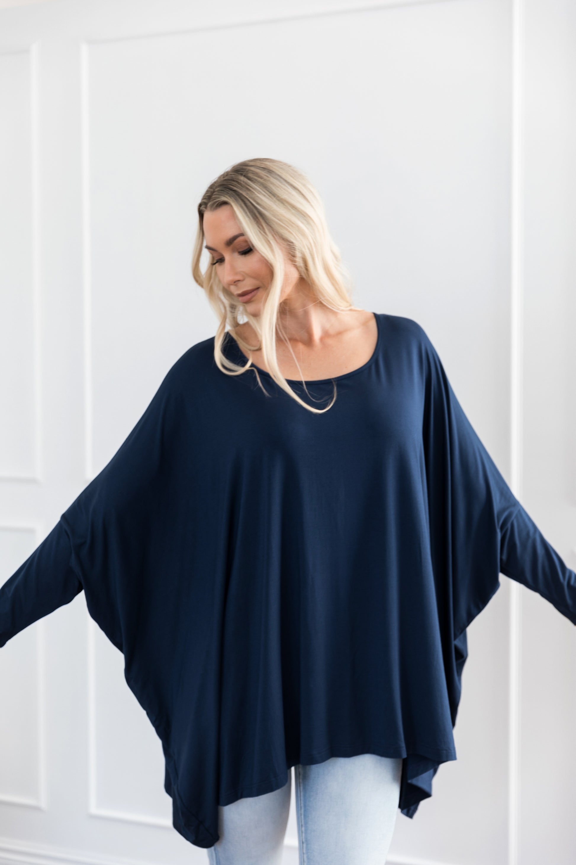 Plus-Sized Navy Tops | PQ Collection | Long Sleeve Essential Top