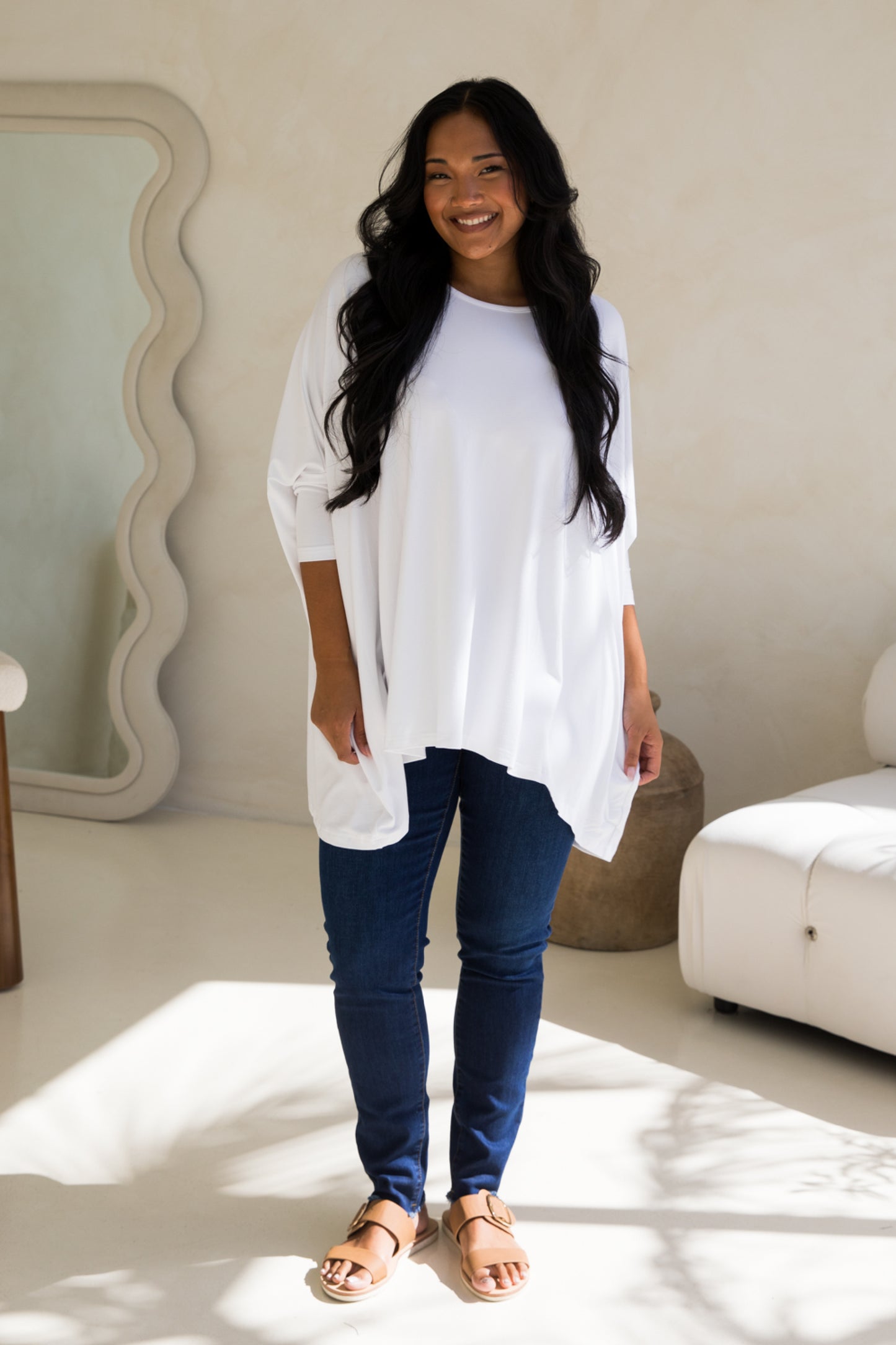 Long Sleeve Essential Top in White