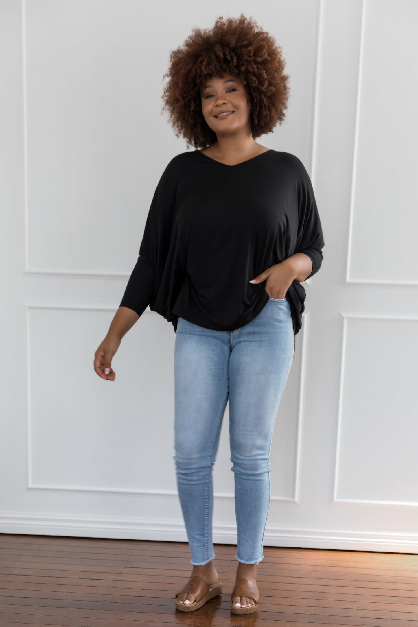 Plus-Sized Black Tops | PQ Collection | Long Sleeve Hi Low Miracle Top