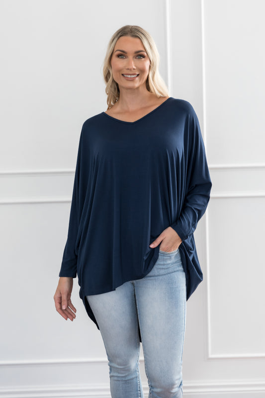 Long Sleeve Hi Low Miracle Top in Navy | Shop PQ Collection