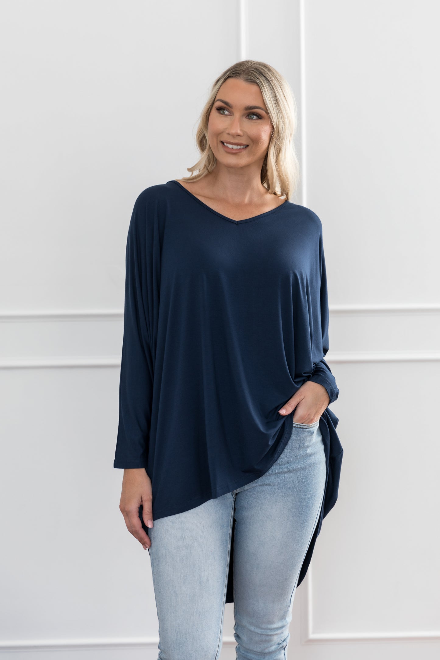 Long Sleeve Hi Low Miracle Top in Navy | Shop PQ Collection