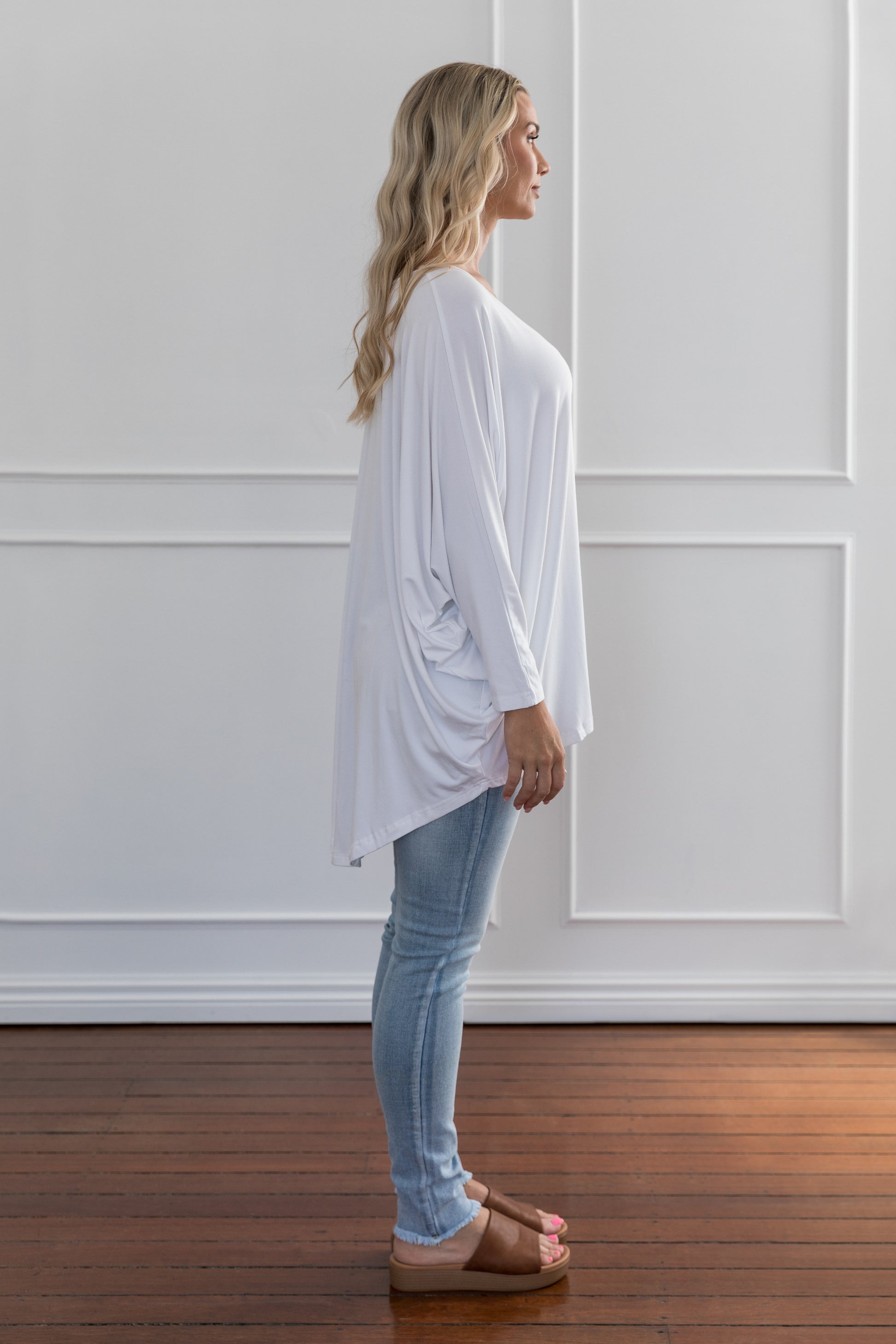 Plus-Sized White Top | PQ Collection | Long Sleeve Hi-Low Miracle Top