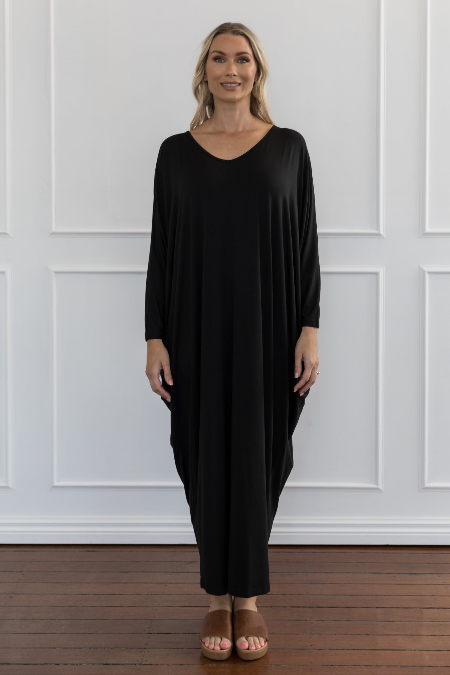 Plus-Sized Black Dress PQ Collection Long Sleeve Maxi Miracle Dress