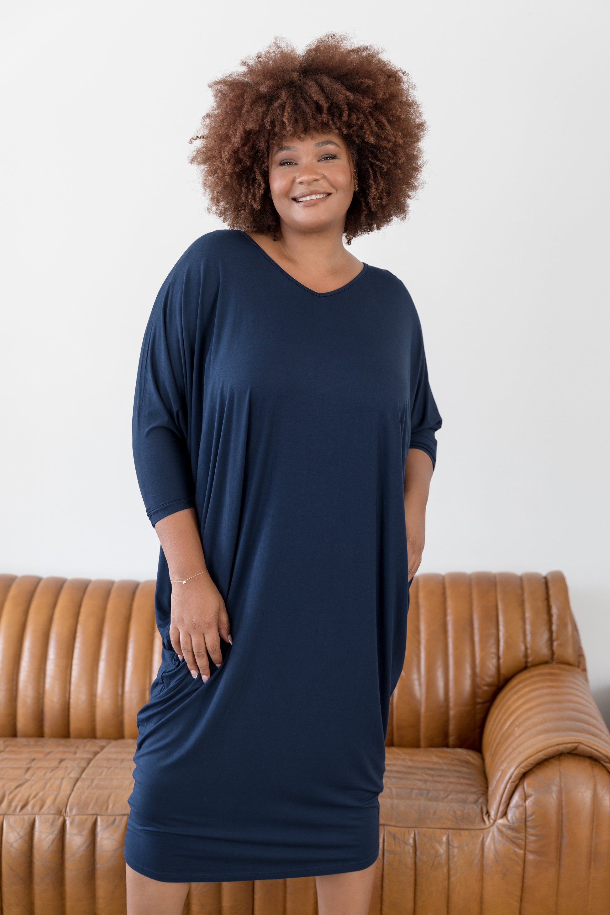 Plus-Sized Navy Dresses PQ Collection Long Sleeve Maxi Miracle Dress
