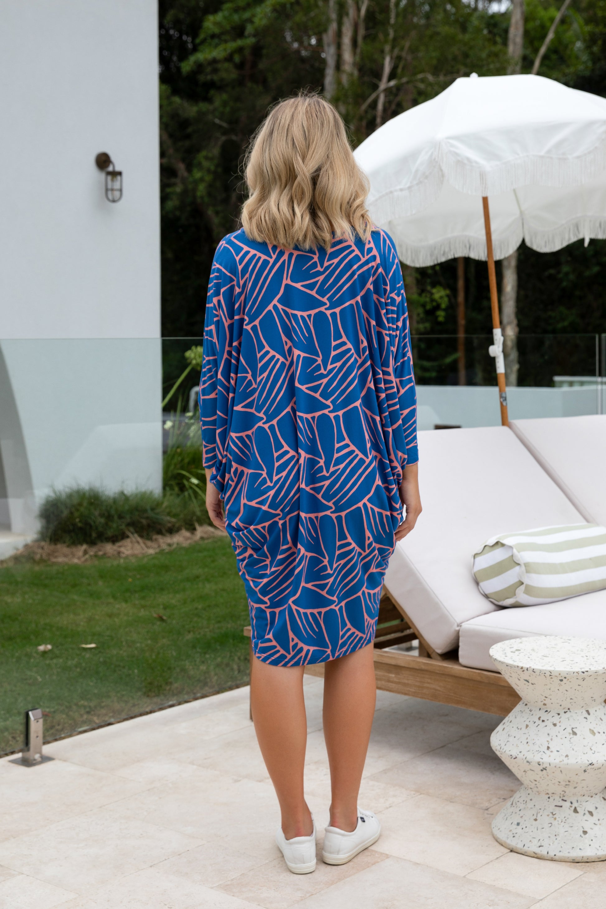 Plus-Sized Blue Print Dresses | PQ Collection | Long Sleeve Dress Isla