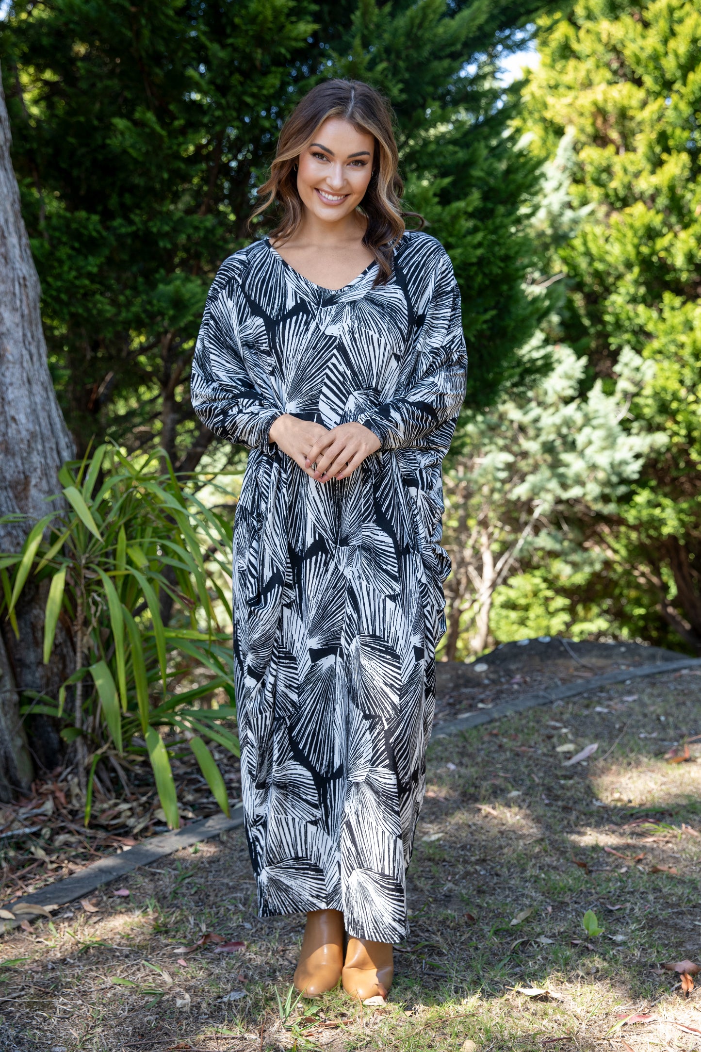 Long Sleeve Miracle Maxi Dress in Hunter Palm