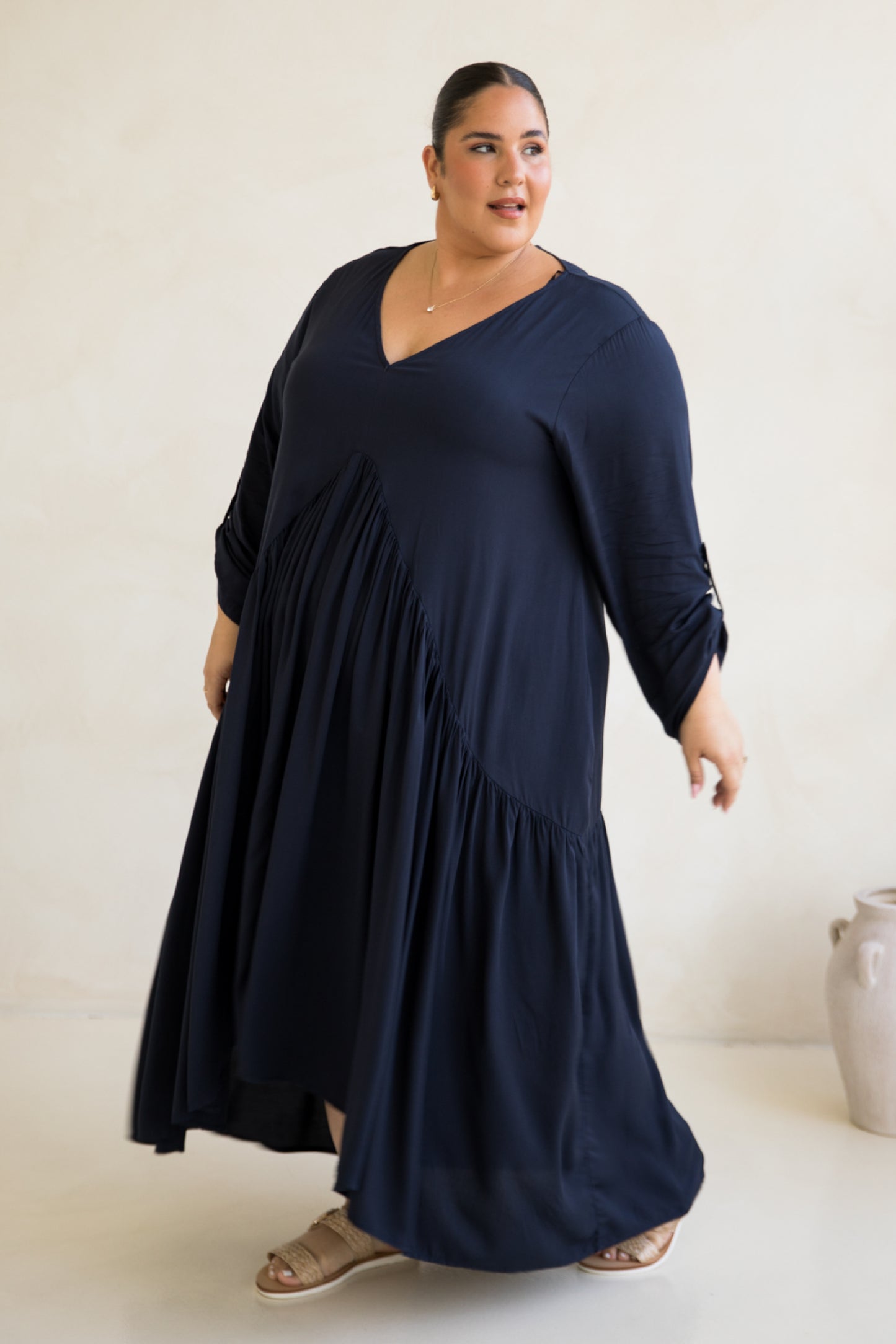 Long Sleeve Peak Maxi Dress | Navy