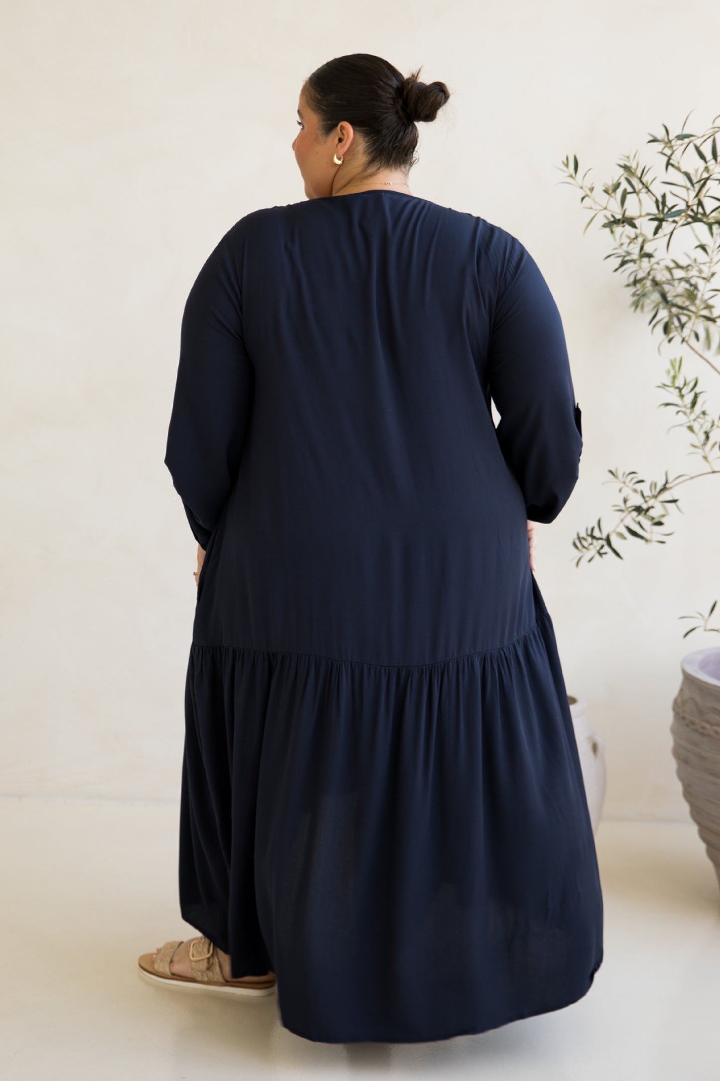 Long Sleeve Peak Maxi Dress | Navy