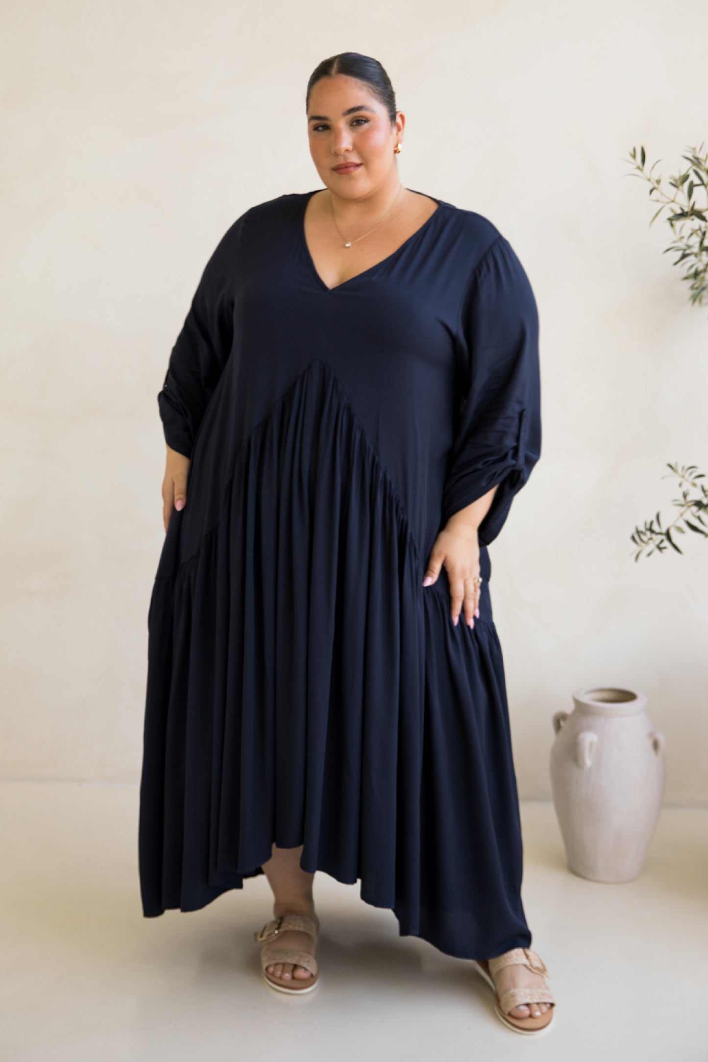 Long Sleeve Peak Maxi Dress | Navy