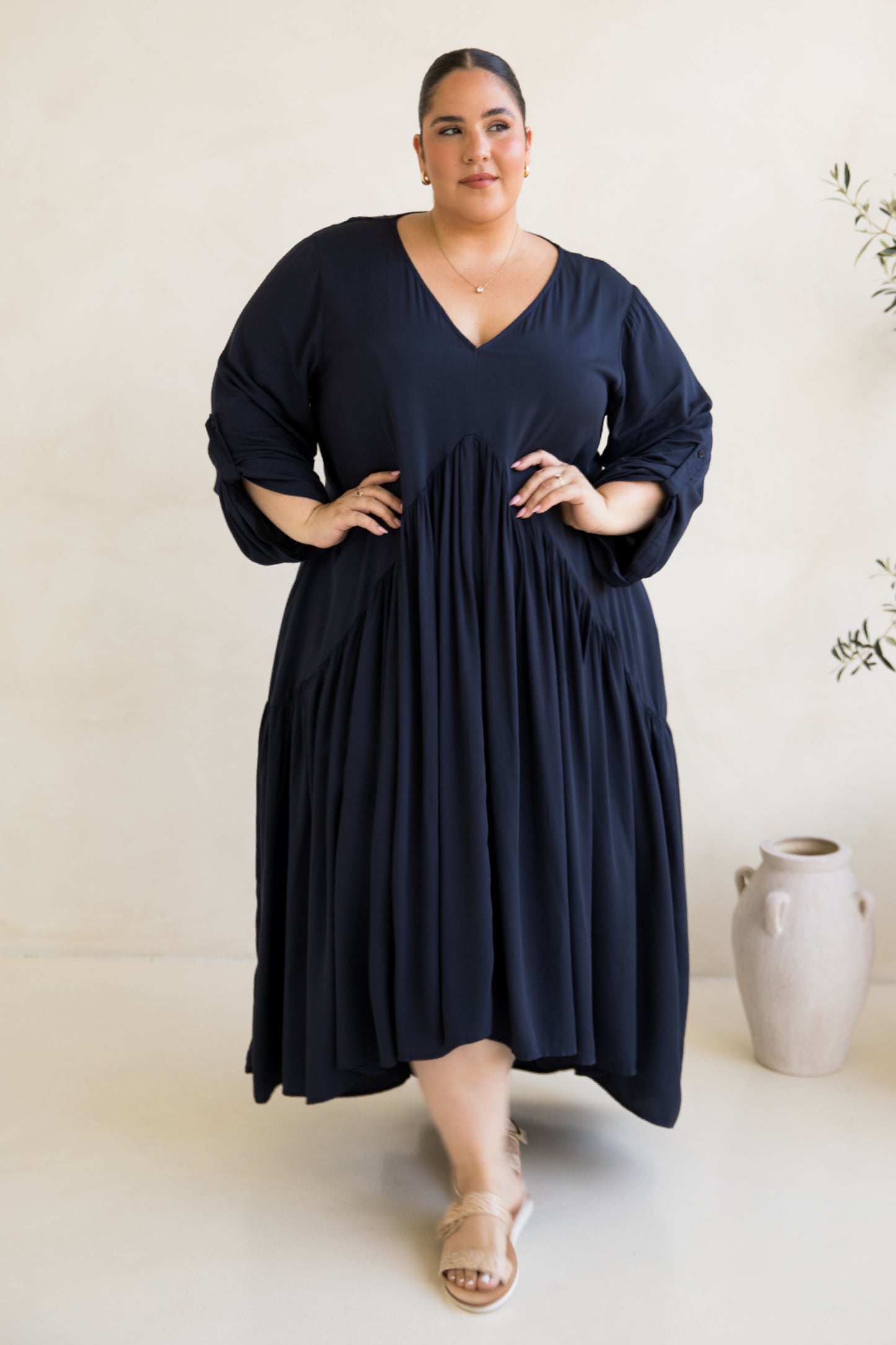 Long Sleeve Peak Maxi Dress | Navy