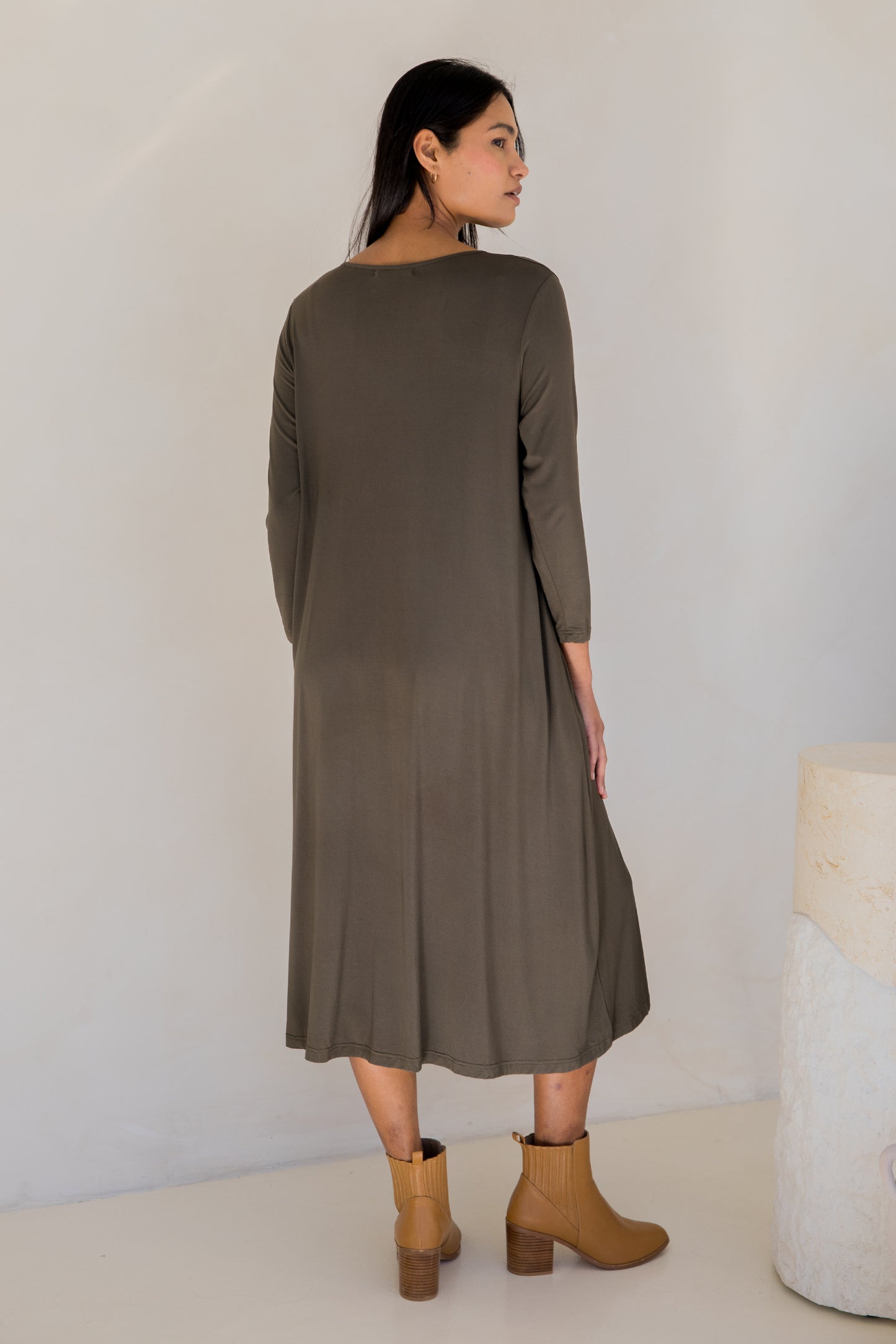 Long Sleeve T-Shirt Dress | Moss Green