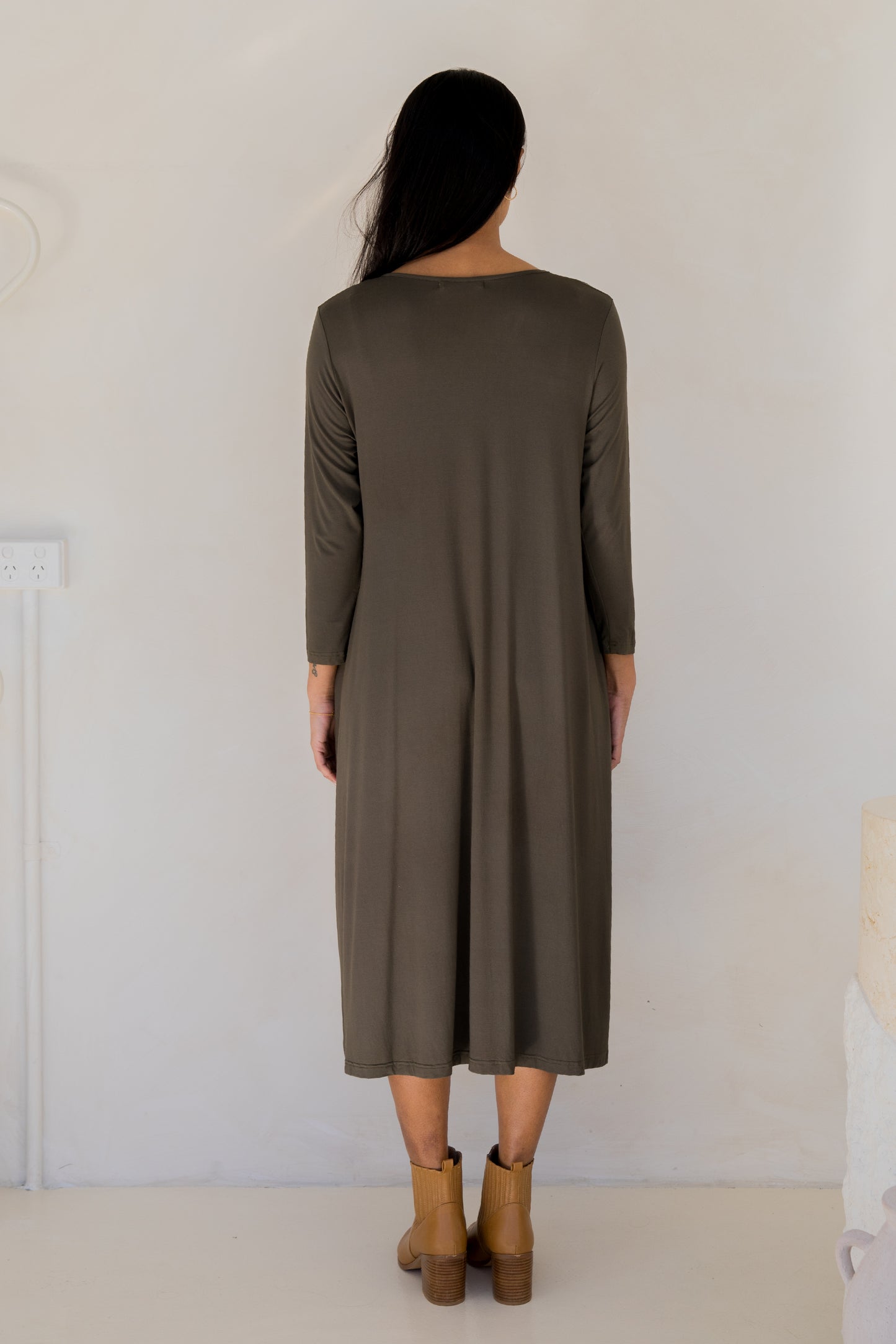 Long Sleeve T-Shirt Dress | Moss Green