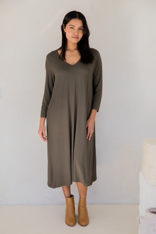 Long Sleeve T-Shirt Dress | Moss Green