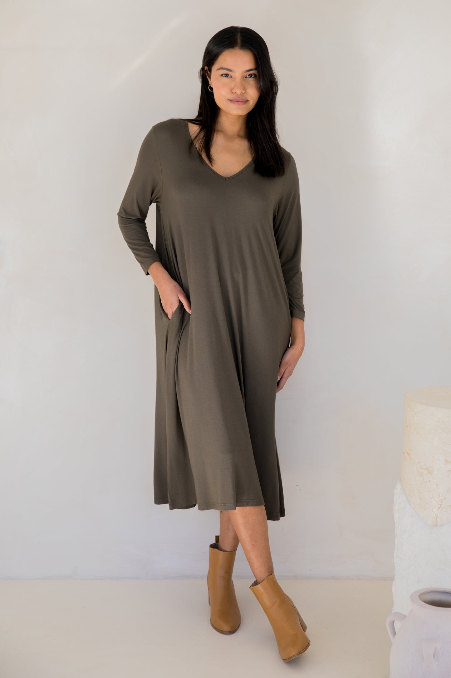 Long Sleeve T-Shirt Dress | Moss Green