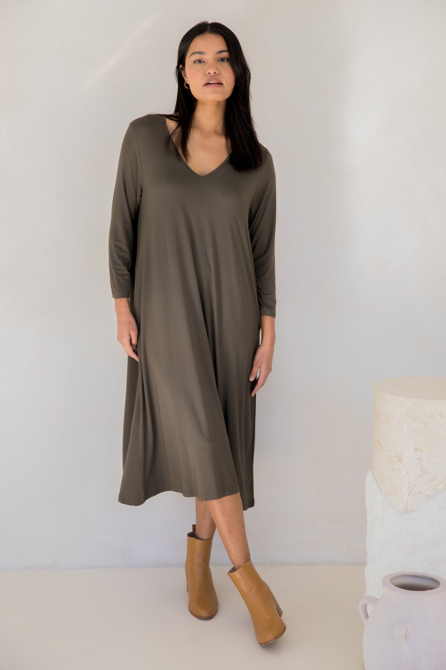 Long Sleeve T-Shirt Dress | Moss Green