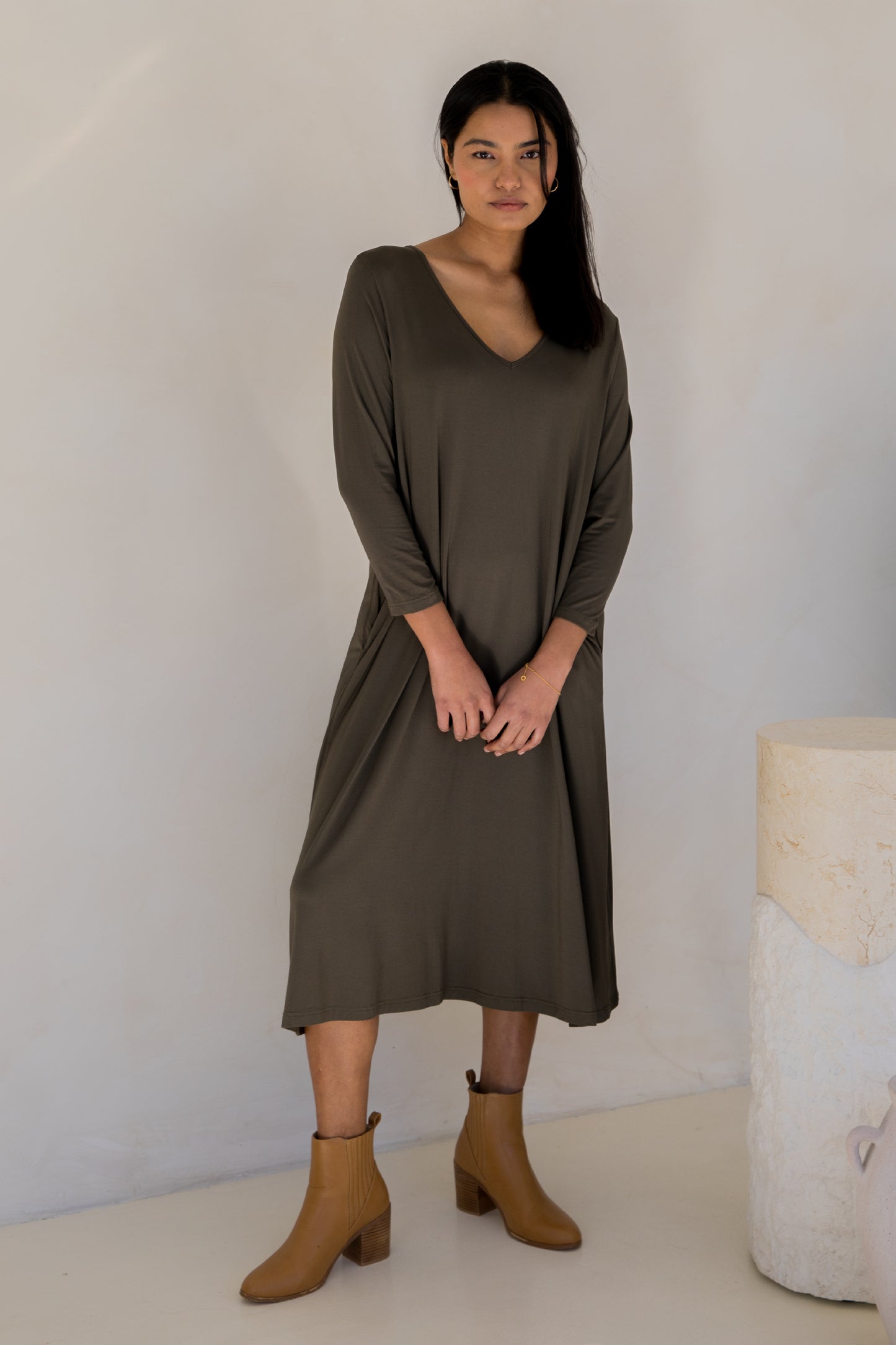 Long Sleeve T-Shirt Dress | Moss Green