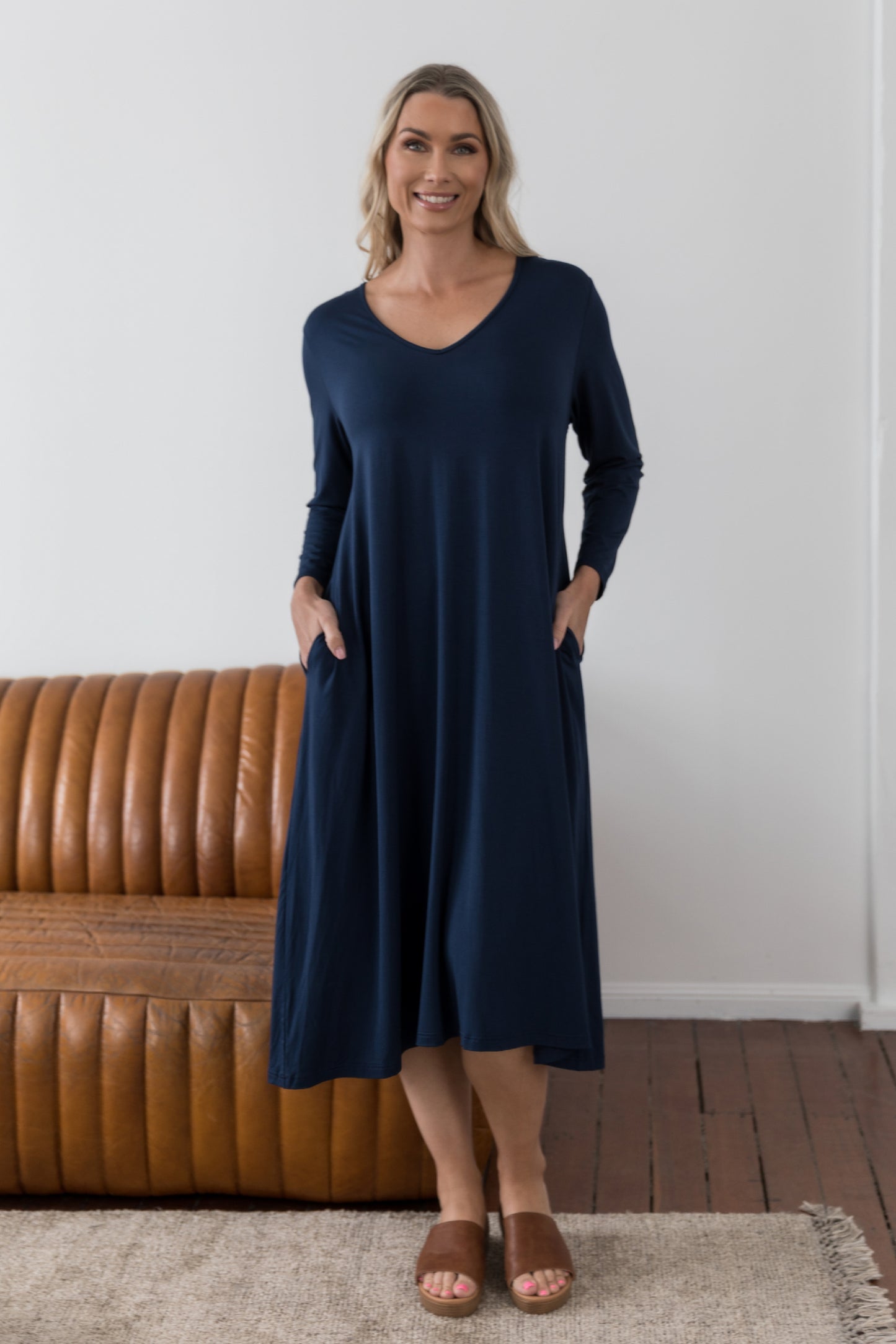 Plus-Sized Navy Dresses | PQ Collection | Long Sleeve T-Shirt Dress
