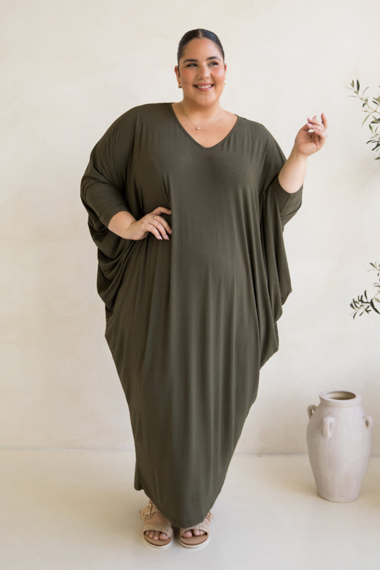 Long Sleeve Maxi Miracle Dress in Moss Green