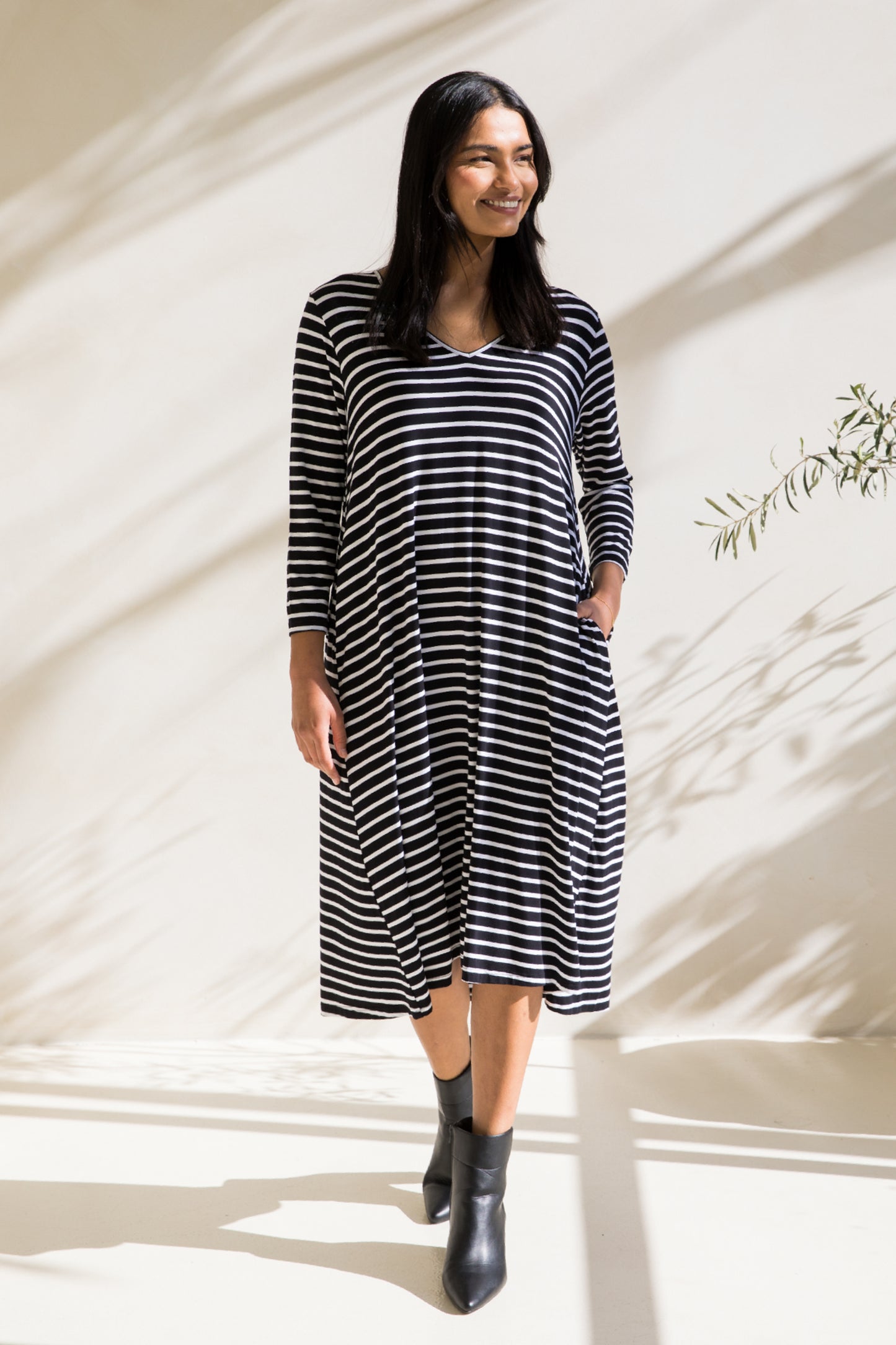 Long Sleeve T-Shirt Dress | Black/White Stripe